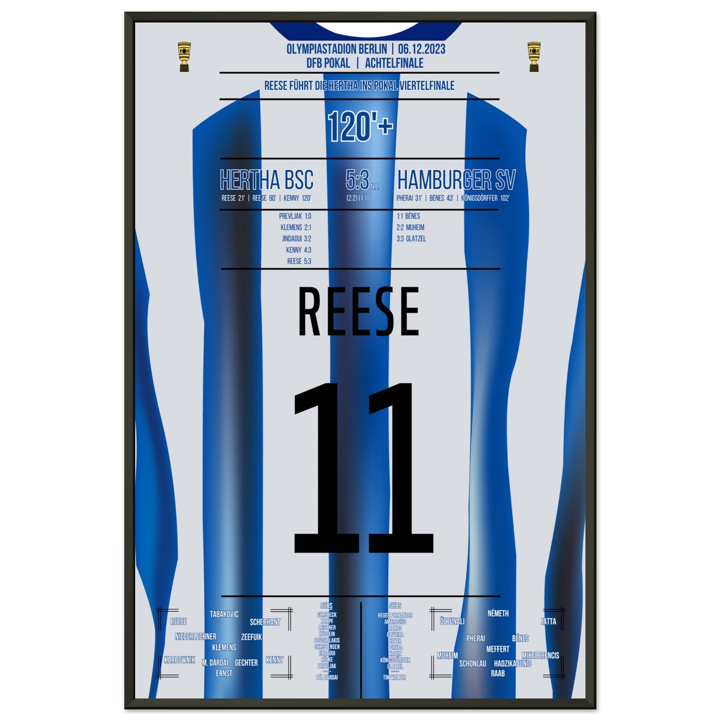 Reese schiesst die Hertha ins Pokal-Viertelfinale 60x90-cm-24x36-Schwarzer-Aluminiumrahmen