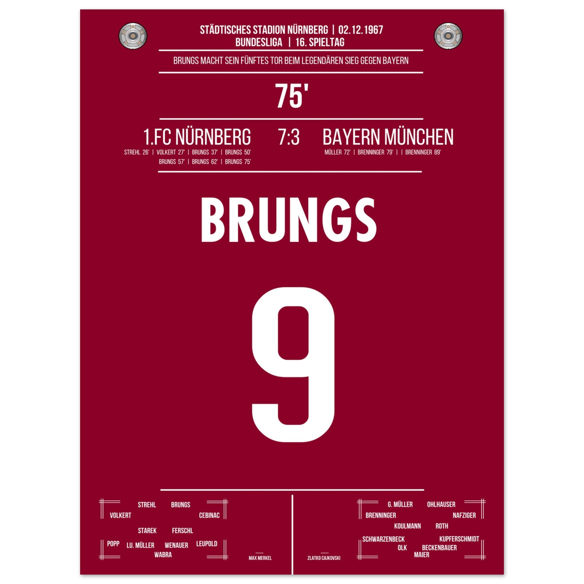 Brungs 5er-Pack beim legendären Sieg gegen Bayern 1967 45x60-cm-18x24-Ohne-Rahmen