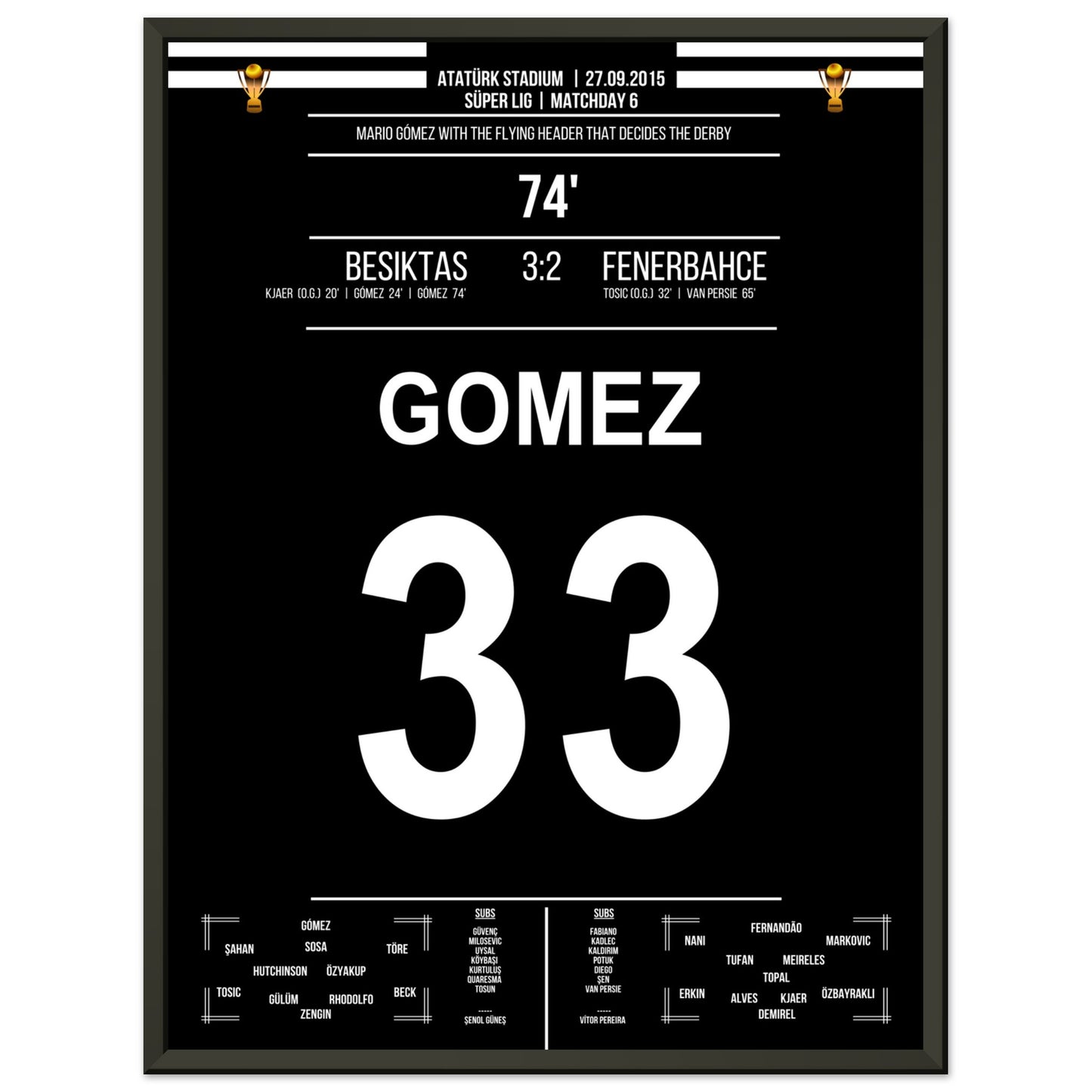 Mario Gomez Flugkopfball beim Derbysieg gegen Fenerbahce 2015 45x60-cm-18x24-Schwarzer-Aluminiumrahmen