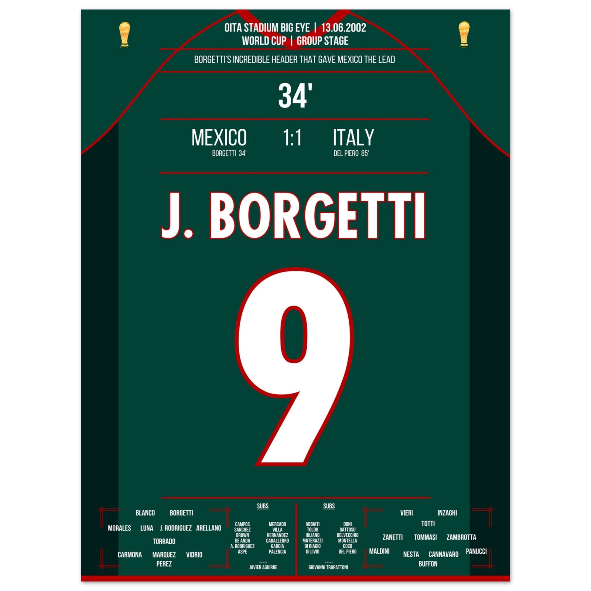 Borgetti's sensationelles Kopfballtor gegen Buffon bei der WM 2002 30x40-cm-12x16-Ohne-Rahmen