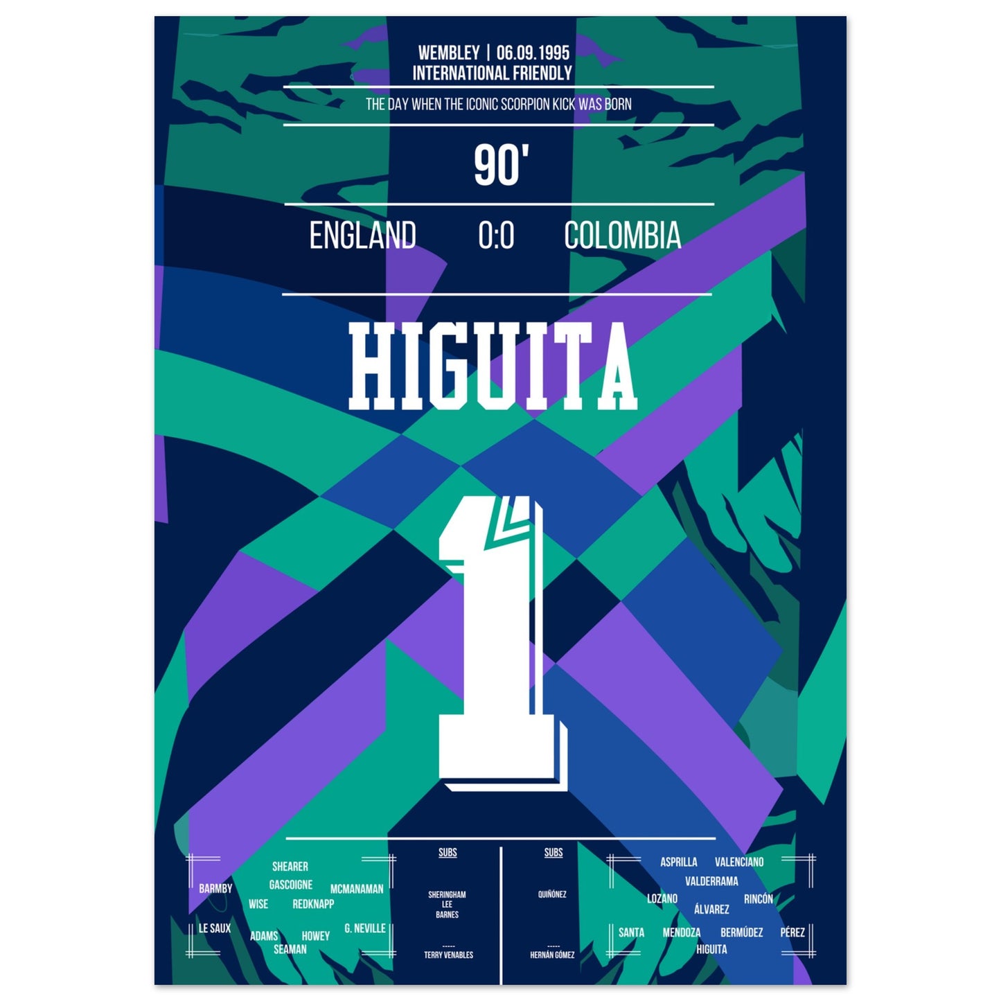Higuita's Scorpion-Kick gegen England 1996 50x70-cm-20x28-Ohne-Rahmen