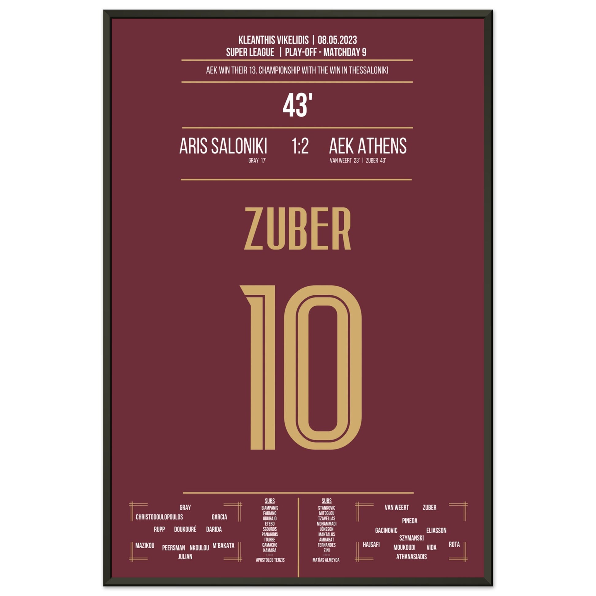 Zuber's Tor zu AEK's 13. Meisterschaft 60x90-cm-24x36-Schwarzer-Aluminiumrahmen