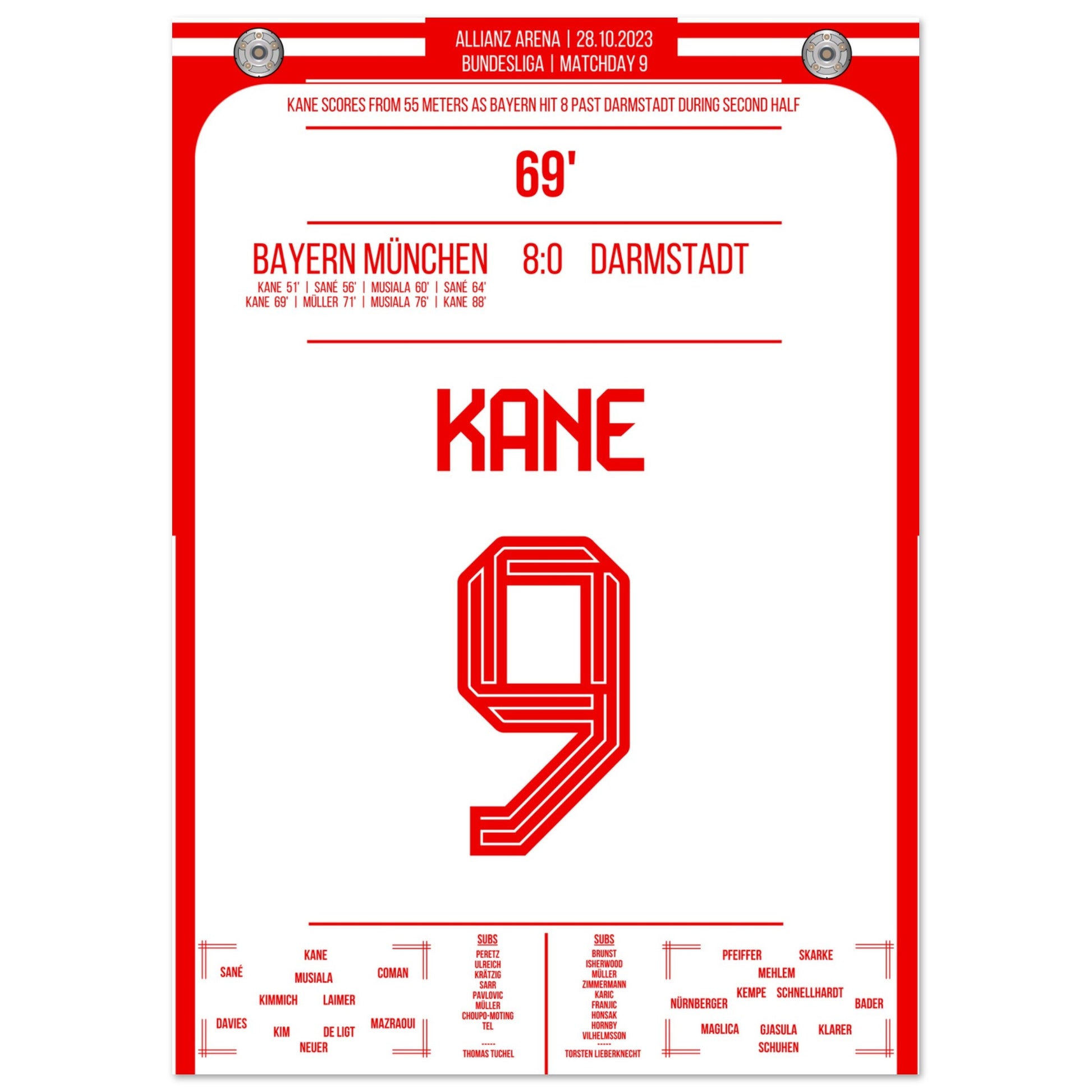 Kane's Traumtor aus 55 Metern bei 8-0 Sieg gegen Darmstadt A4-21x29.7-cm-8x12-Ohne-Rahmen