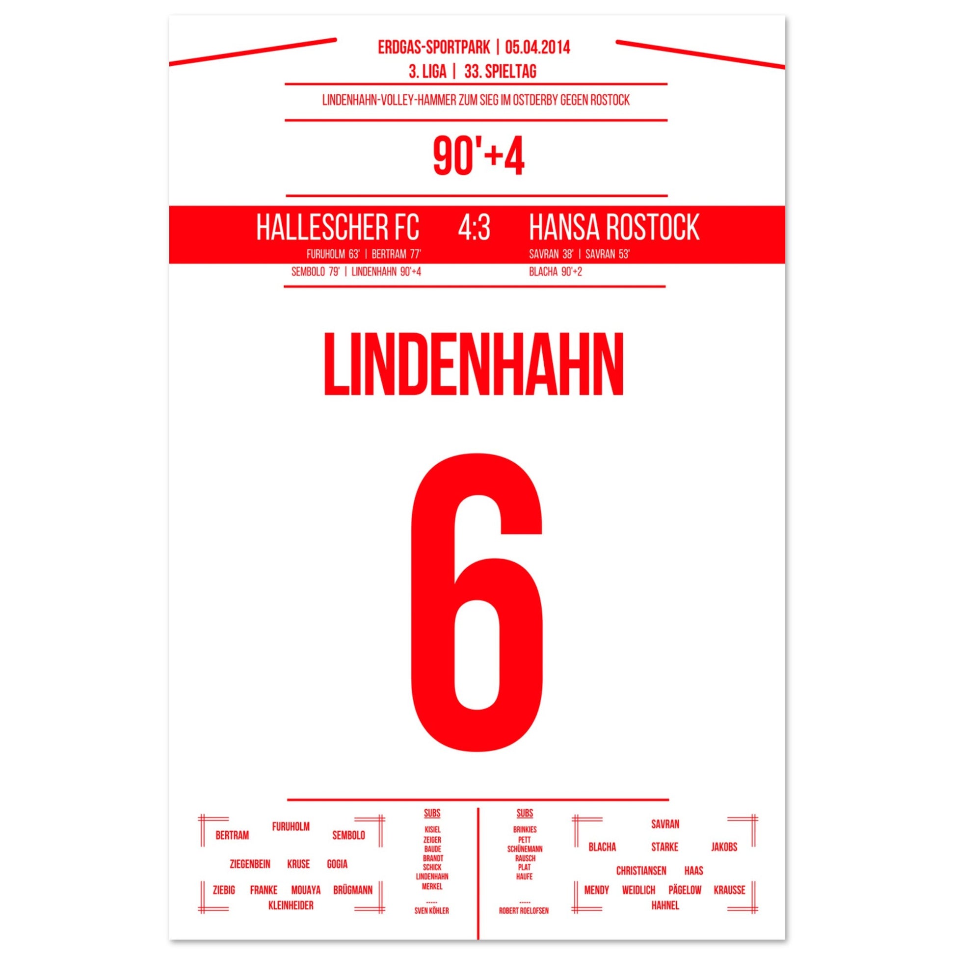 Lindenhahn-Volley zum Sieg in der Nachspielzeit im Ostderby gegen Rostock 60x90-cm-24x36-Ohne-Rahmen