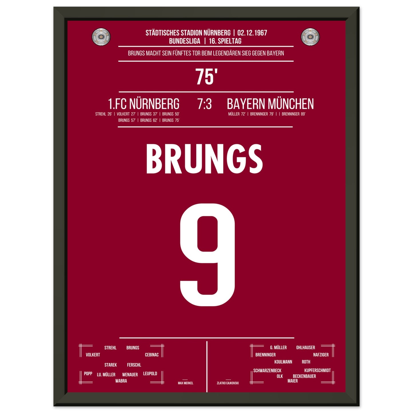Brungs 5er-Pack beim legendären Sieg gegen Bayern 1967 30x40-cm-12x16-Schwarzer-Aluminiumrahmen