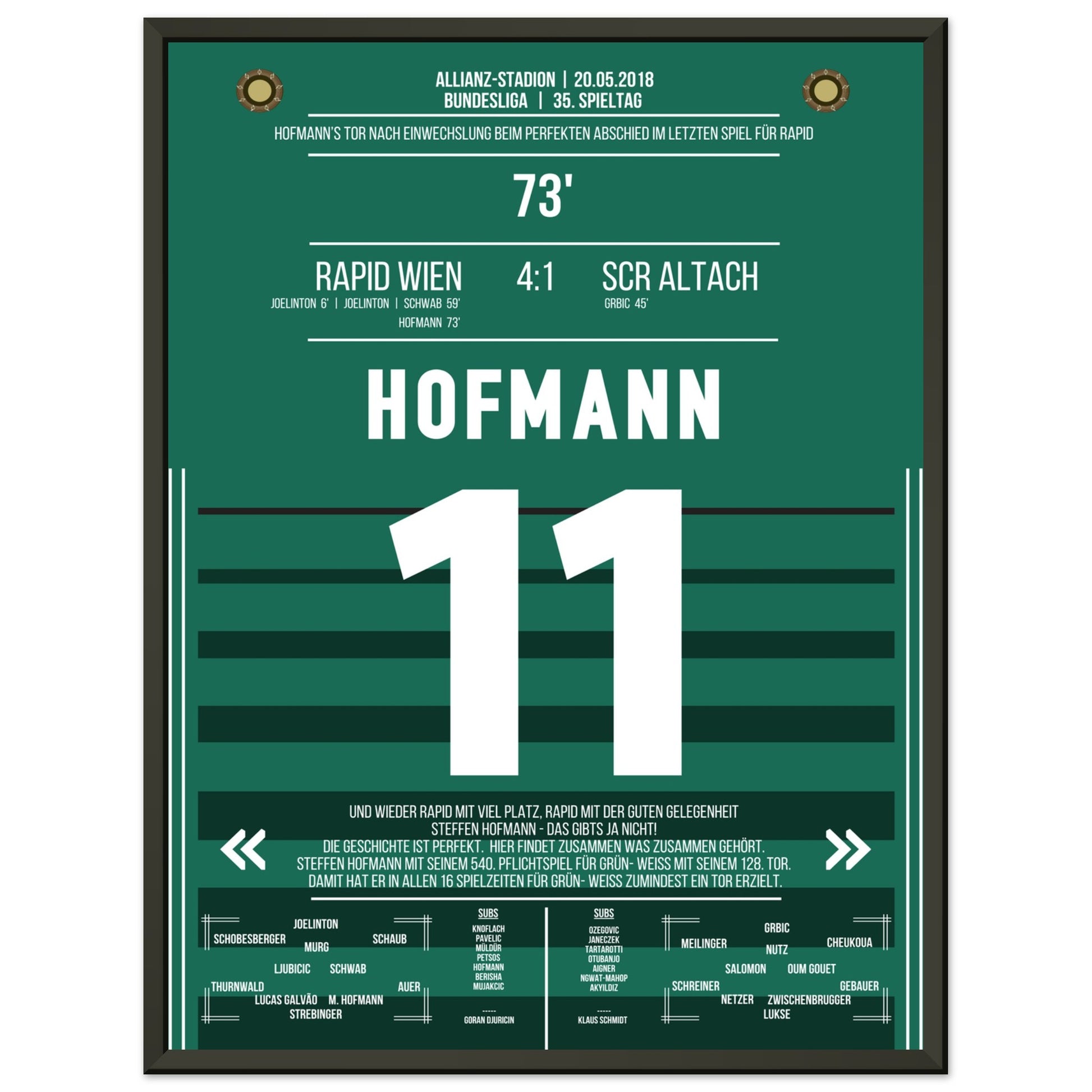 Hofmann's perfekter Abschied im letzten Spiel für Rapid 45x60-cm-18x24-Schwarzer-Aluminiumrahmen