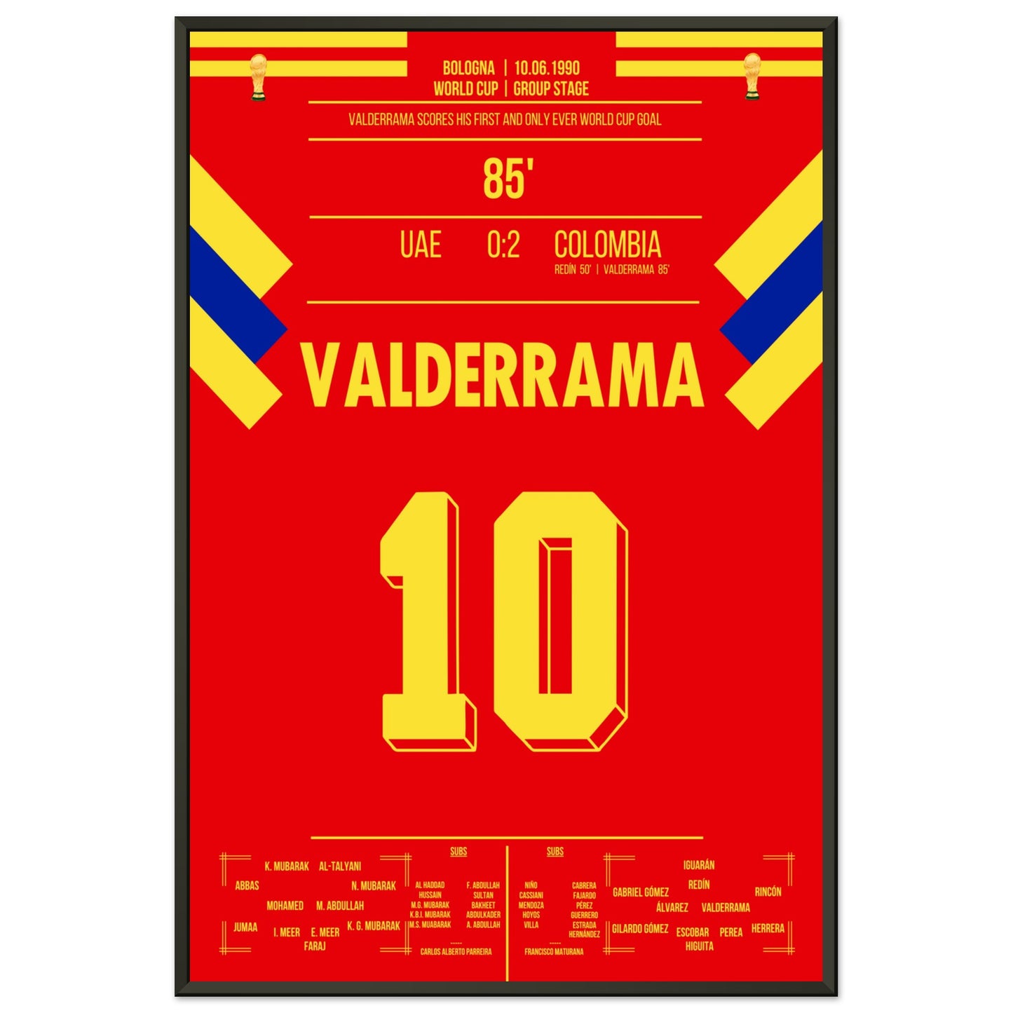 Valderrama's Tor bei der WM 1990 "El Pibe" 60x90-cm-24x36-Schwarzer-Aluminiumrahmen