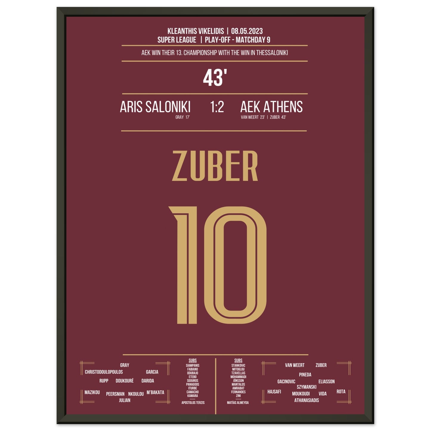 Zuber's Tor zu AEK's 13. Meisterschaft 45x60-cm-18x24-Schwarzer-Aluminiumrahmen