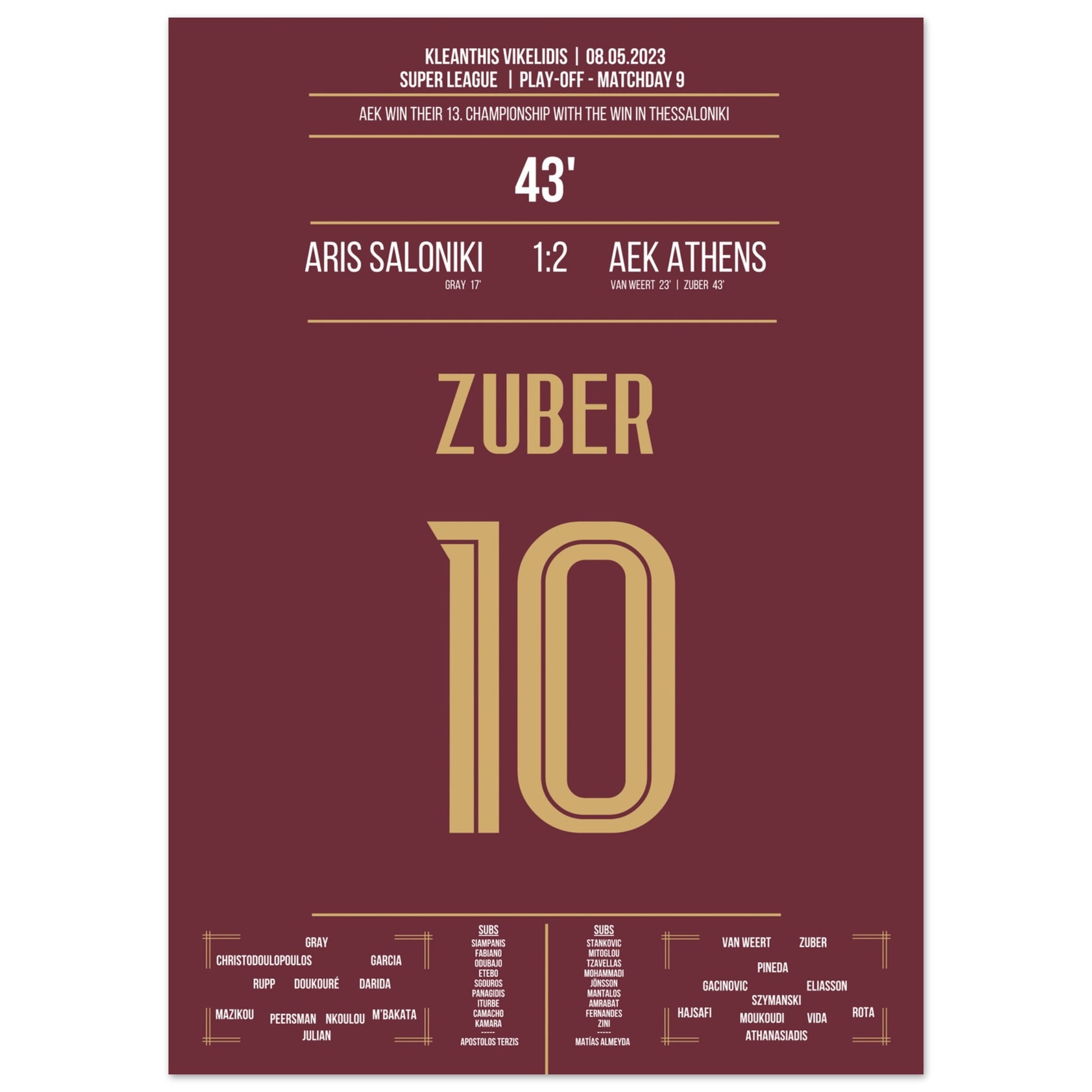 Zuber's Tor zu AEK's 13. Meisterschaft 50x70-cm-20x28-Ohne-Rahmen