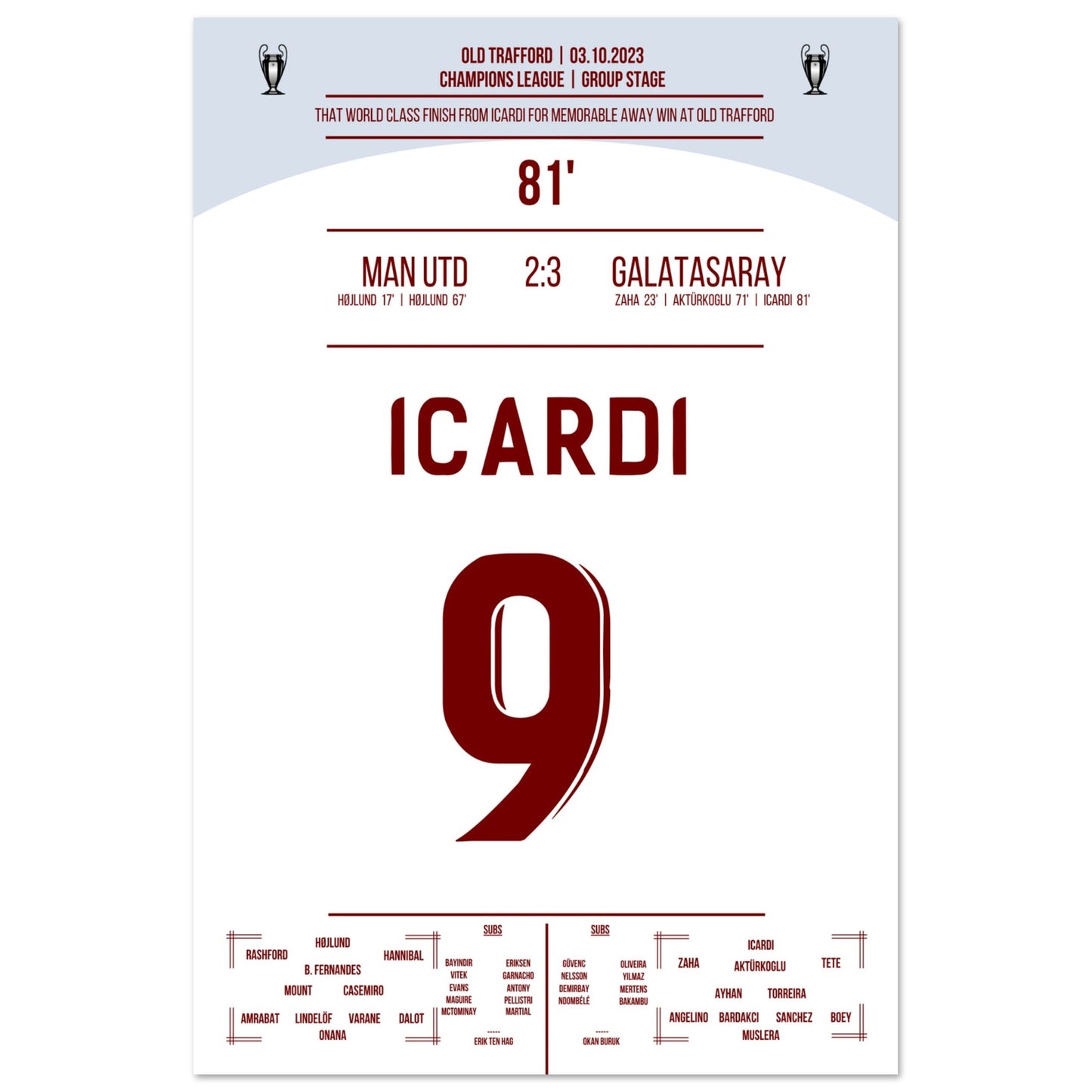 Icardi's Siegtreffer im Old Trafford 60x90-cm-24x36-Ohne-Rahmen