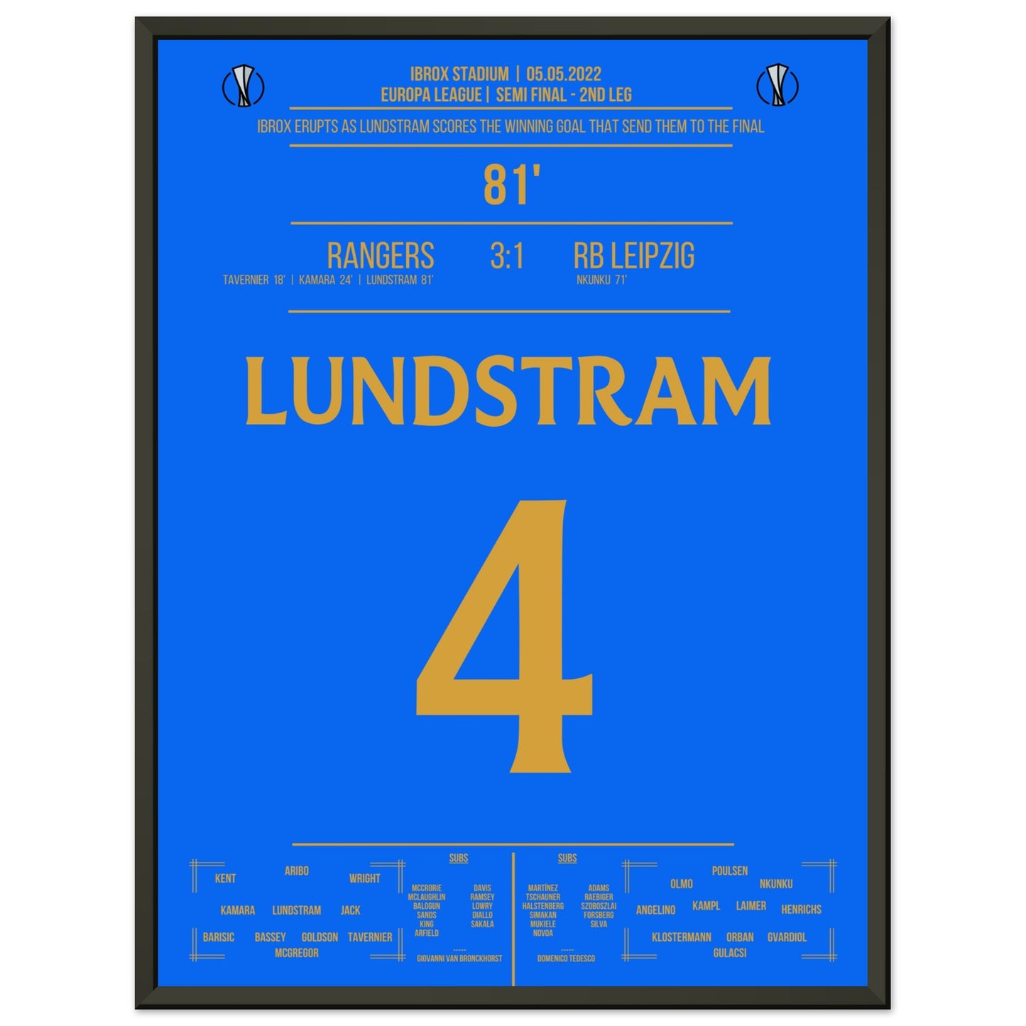 Lundstram's Siegtreffer zum Finaleinzug in der Europa League 45x60-cm-18x24-Schwarzer-Aluminiumrahmen