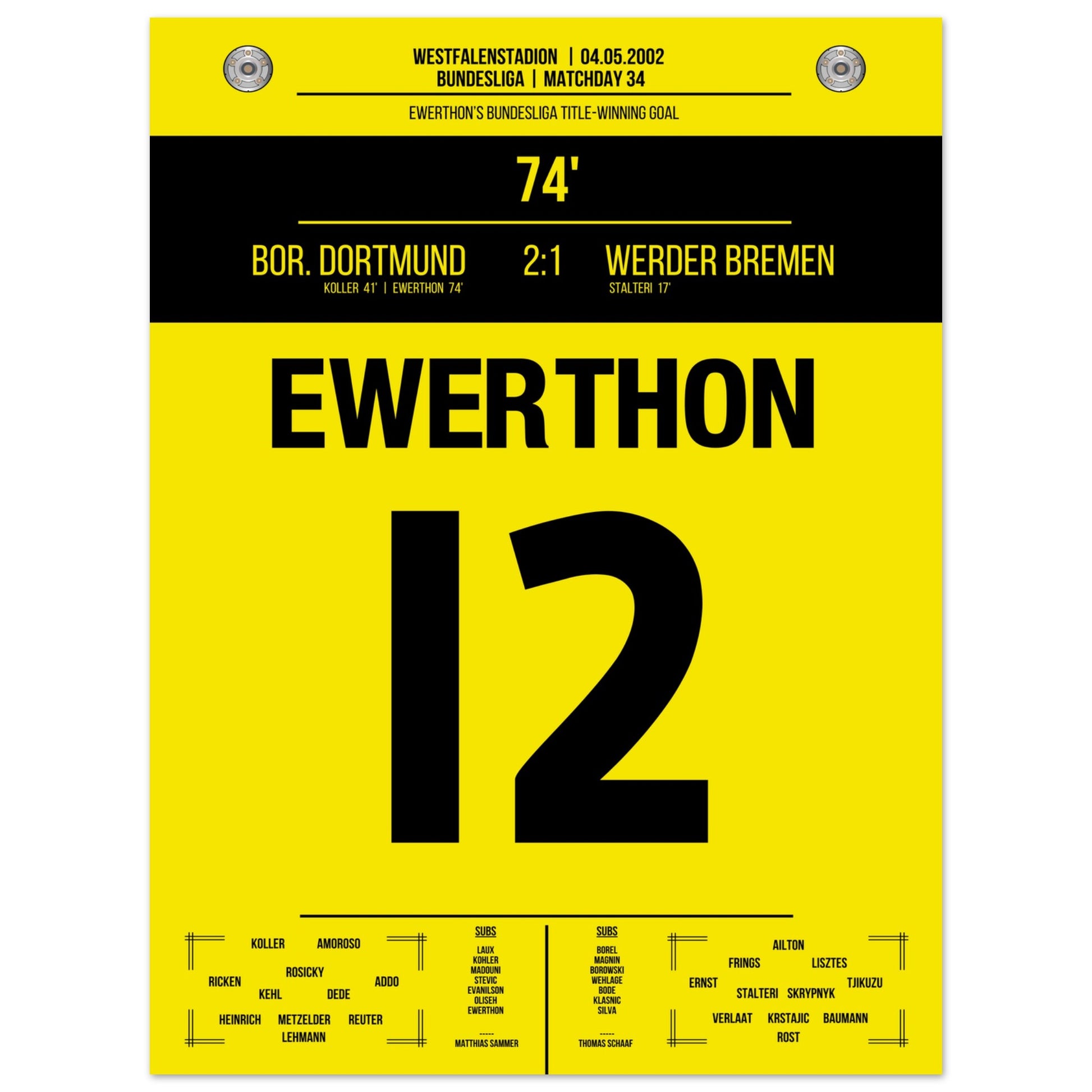 Ewerthon's Tor zu Dortmunds Meisterschaft 2002 45x60-cm-18x24-Ohne-Rahmen