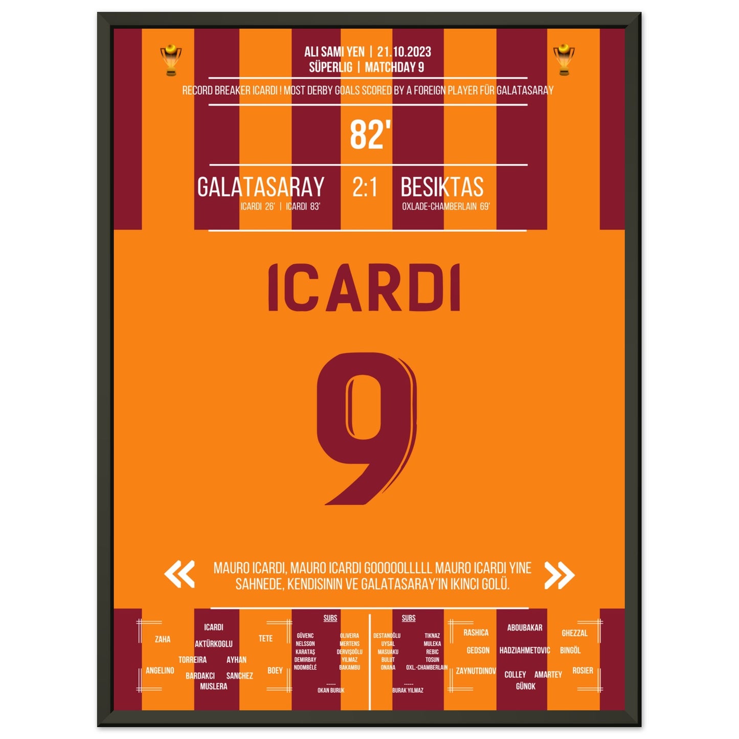 Man Of The Match Icardi bricht den Rekord gegen Besiktas 45x60-cm-18x24-Schwarzer-Aluminiumrahmen