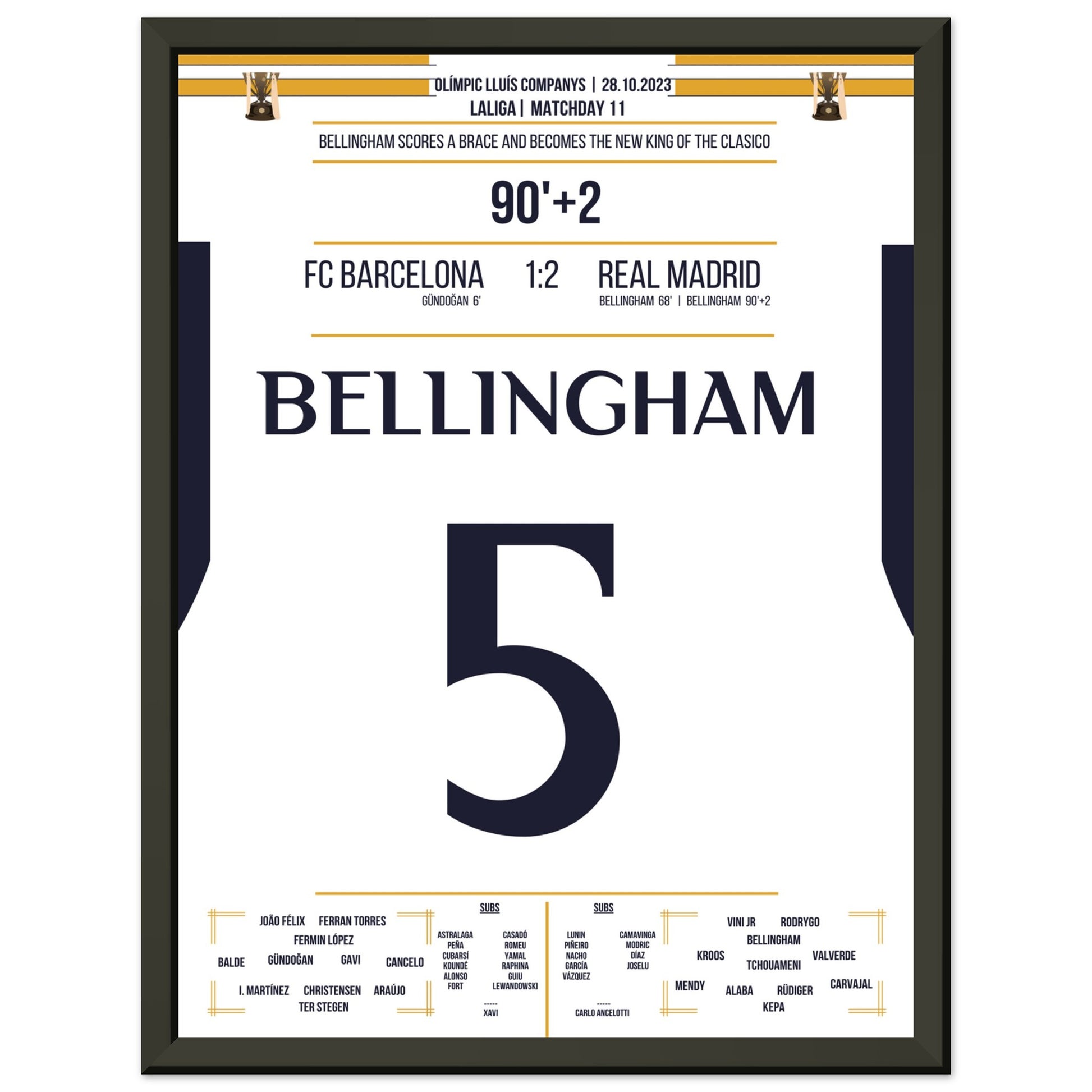 Bellingham schieß Real zum Sieg und wird zum neuen "King Of Clasico" 30x40-cm-12x16-Schwarzer-Aluminiumrahmen