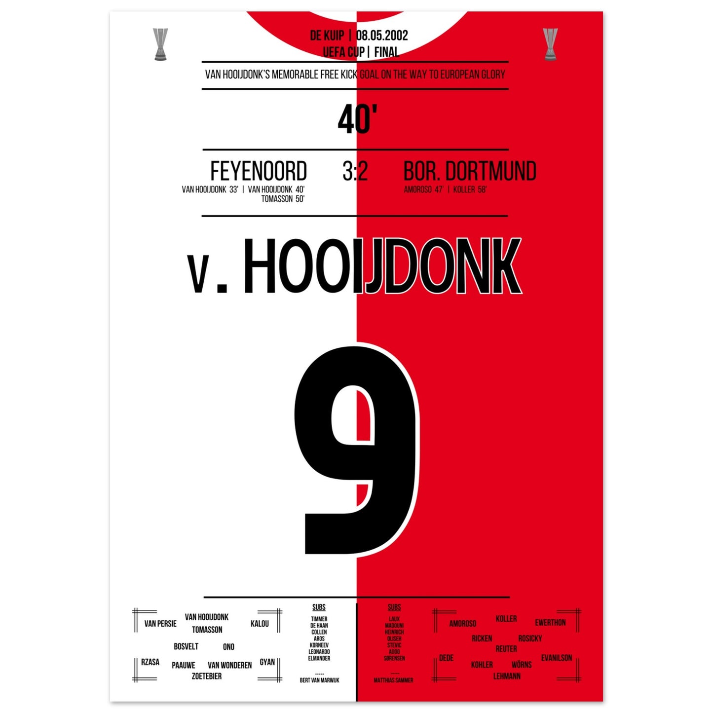 Van Hooijdonk's Freistosstor bei Feyenoord's Europapokaltriumph 2002 50x70-cm-20x28-Ohne-Rahmen