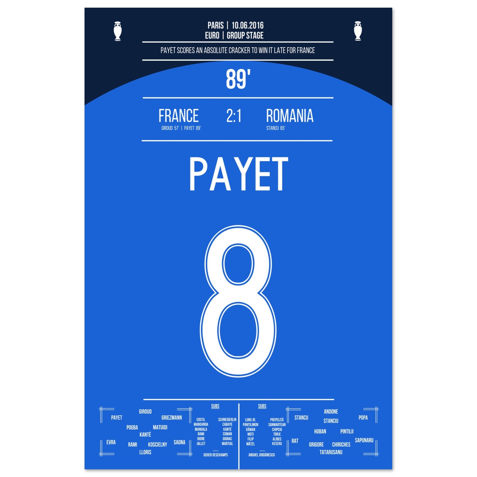 Payet's Traumtor zum Sieg gegen Rumänien bei der Euro 2016 60x90-cm-24x36-Ohne-Rahmen