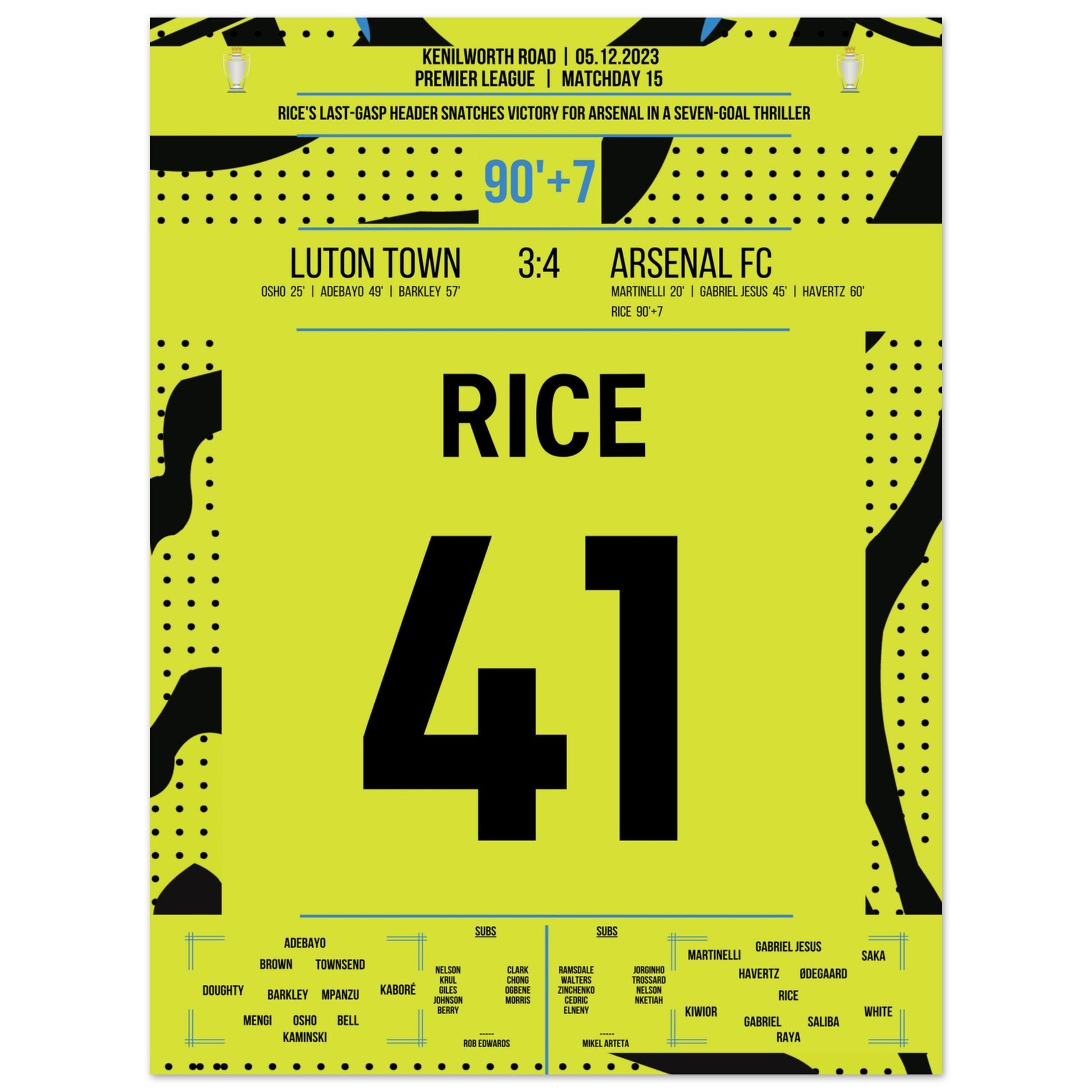Rice köpft Arsenal in letzter Sekunde zum Auswärtssieg 45x60-cm-18x24-Ohne-Rahmen