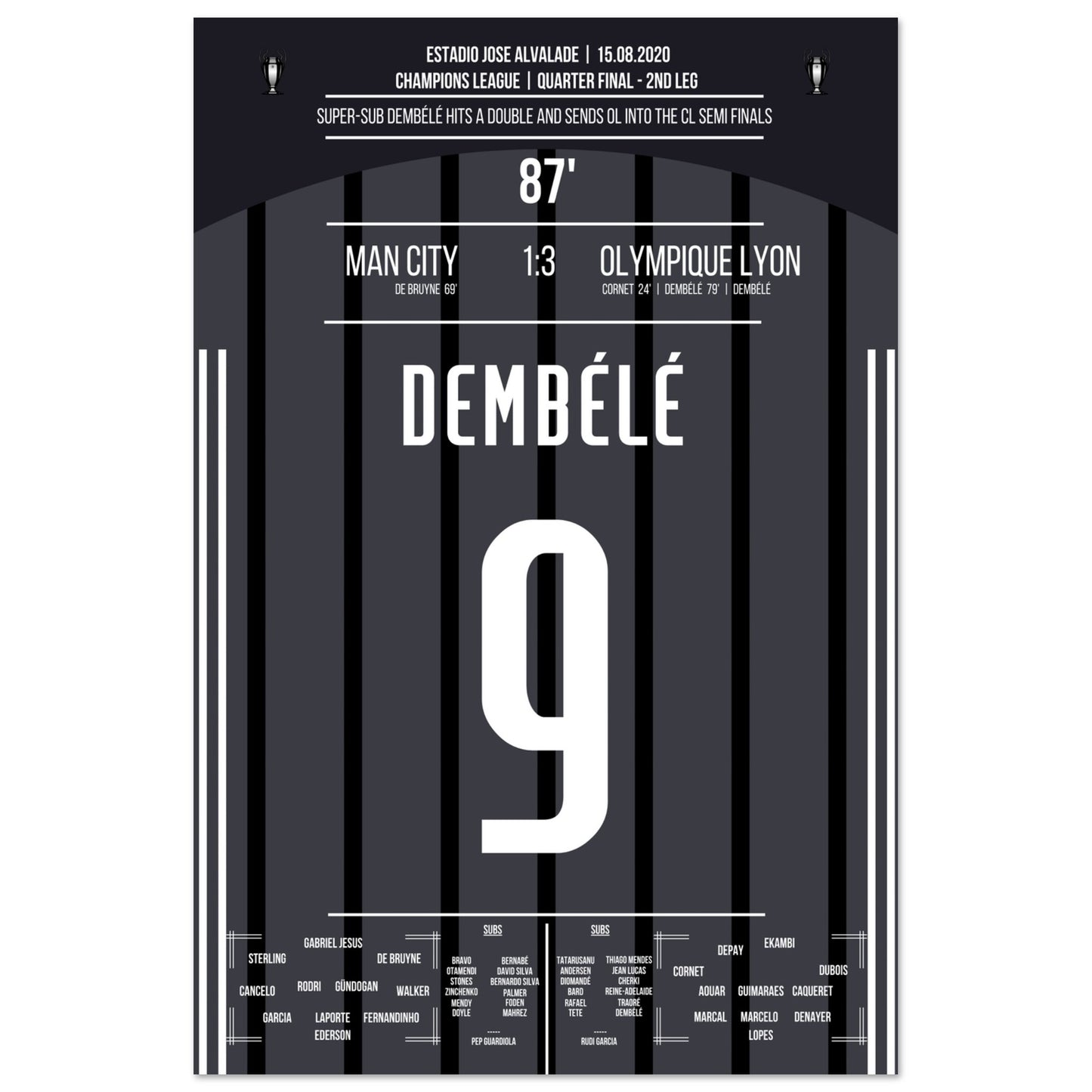 Dembélé schießt OL ins Halbfinale der Champions League 60x90-cm-24x36-Ohne-Rahmen