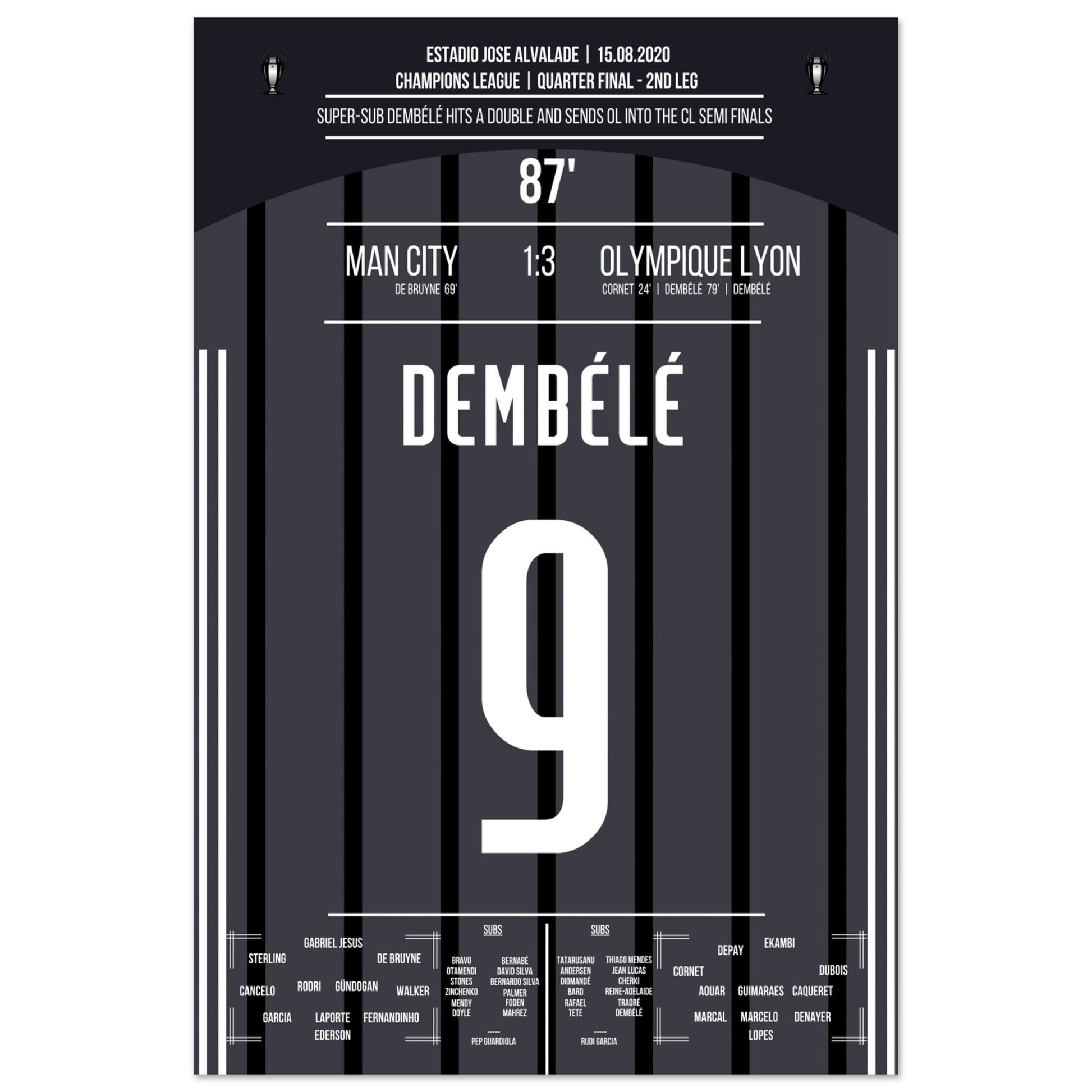 Dembélé schießt OL ins Halbfinale der Champions League 60x90-cm-24x36-Ohne-Rahmen