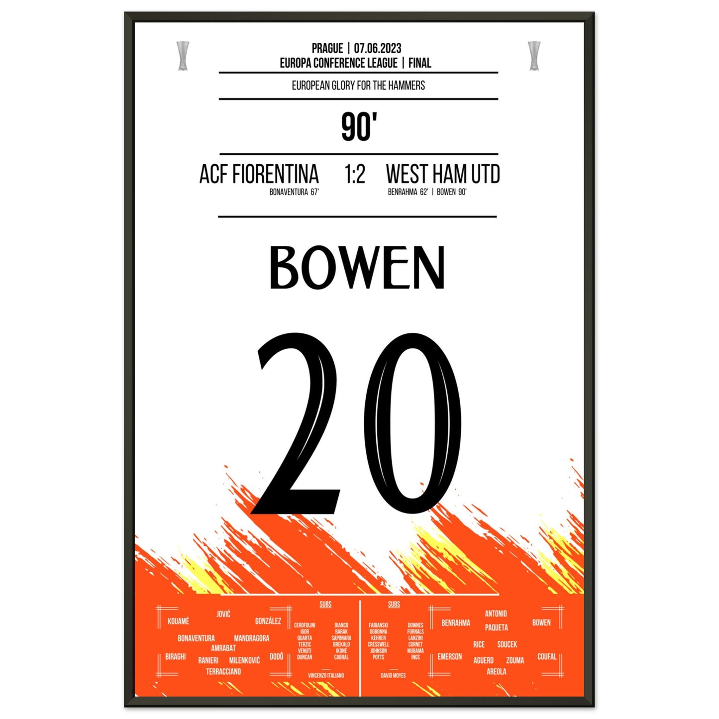 Bowen's Last-Minute Siegtreffer zum Europapokal Triumph für die "Hammers" 60x90-cm-24x36-Schwarzer-Aluminiumrahmen