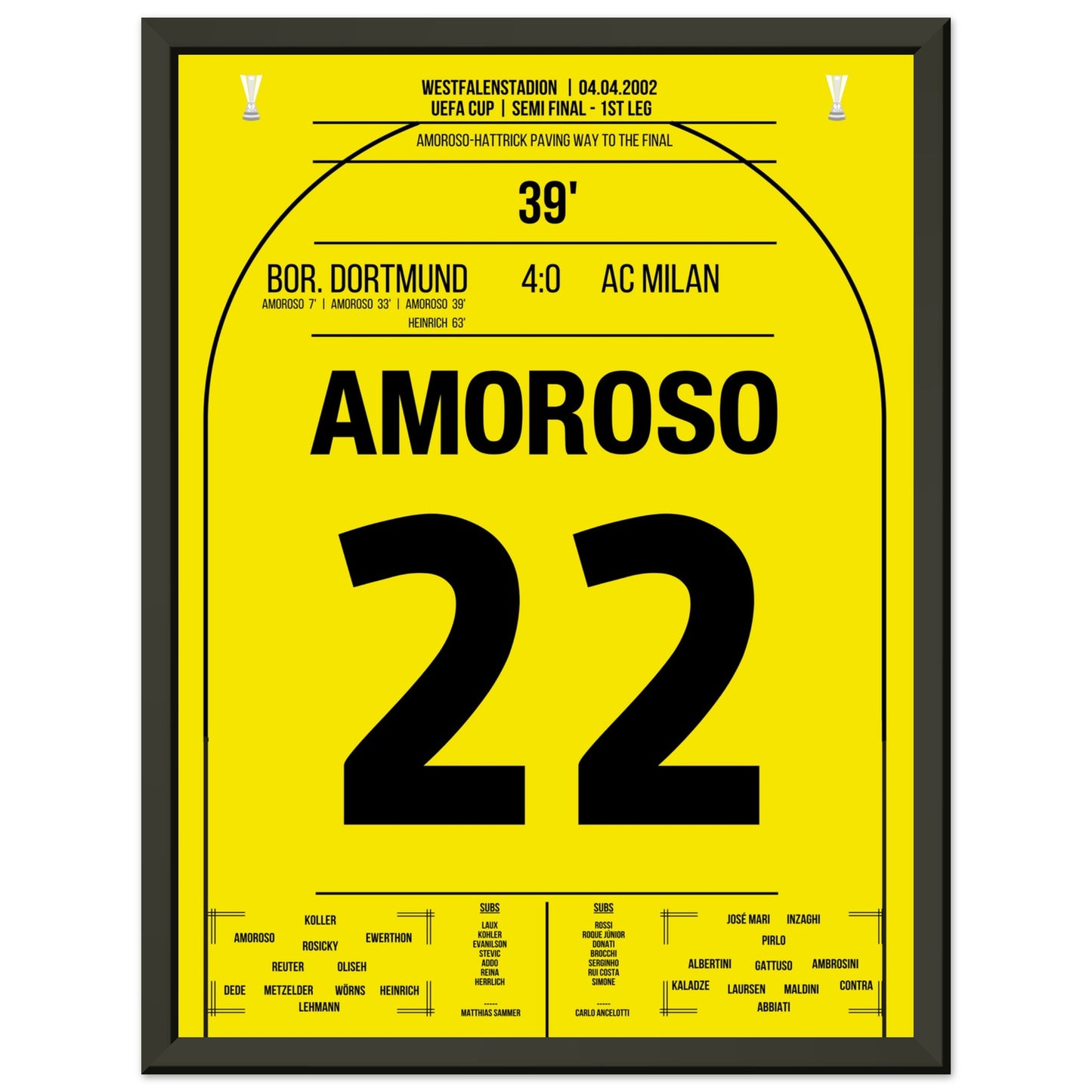 Amoroso Hattrick im Halbfinale gegen Milan 2002 30x40-cm-12x16-Schwarzer-Aluminiumrahmen