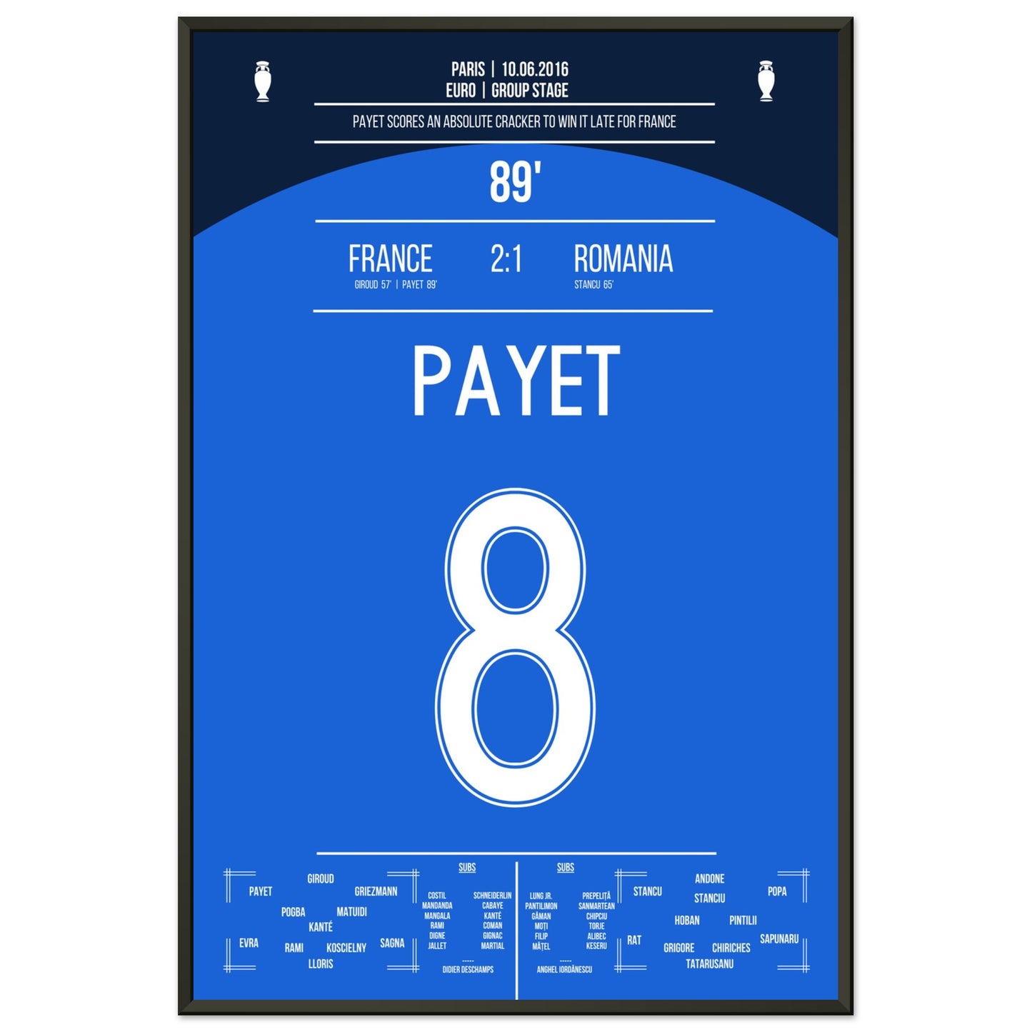 Payet's Traumtor zum Sieg gegen Rumänien bei der Euro 2016 60x90-cm-24x36-Schwarzer-Aluminiumrahmen