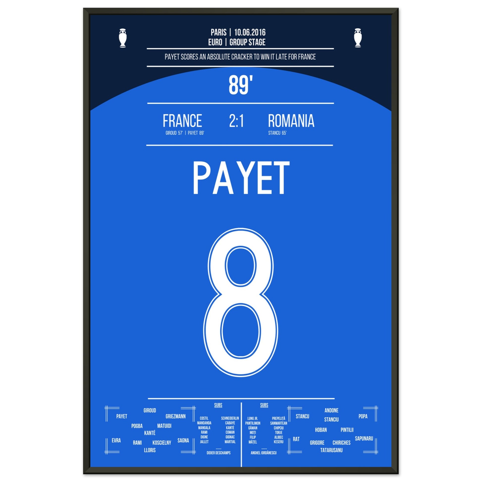 Payet's Traumtor zum Sieg gegen Rumänien bei der Euro 2016 60x90-cm-24x36-Schwarzer-Aluminiumrahmen