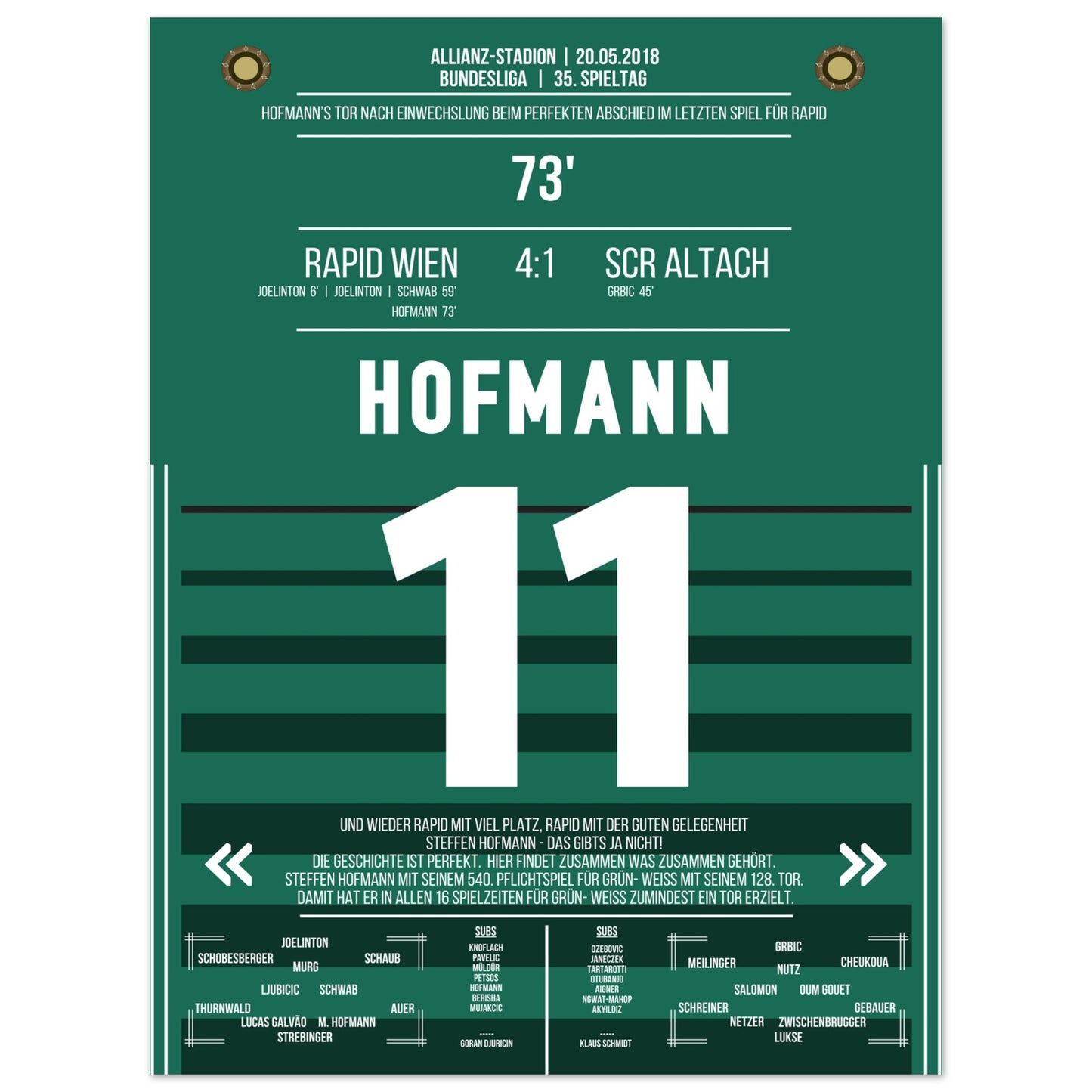Hofmann's perfekter Abschied im letzten Spiel für Rapid 45x60-cm-18x24-Ohne-Rahmen