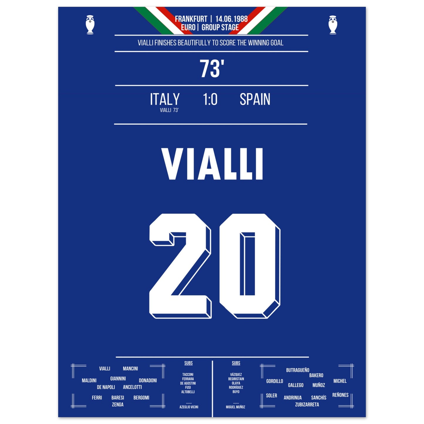 Vialli's Siegtor gegen Spanien bei der Euro 1988 30x40-cm-12x16-Ohne-Rahmen