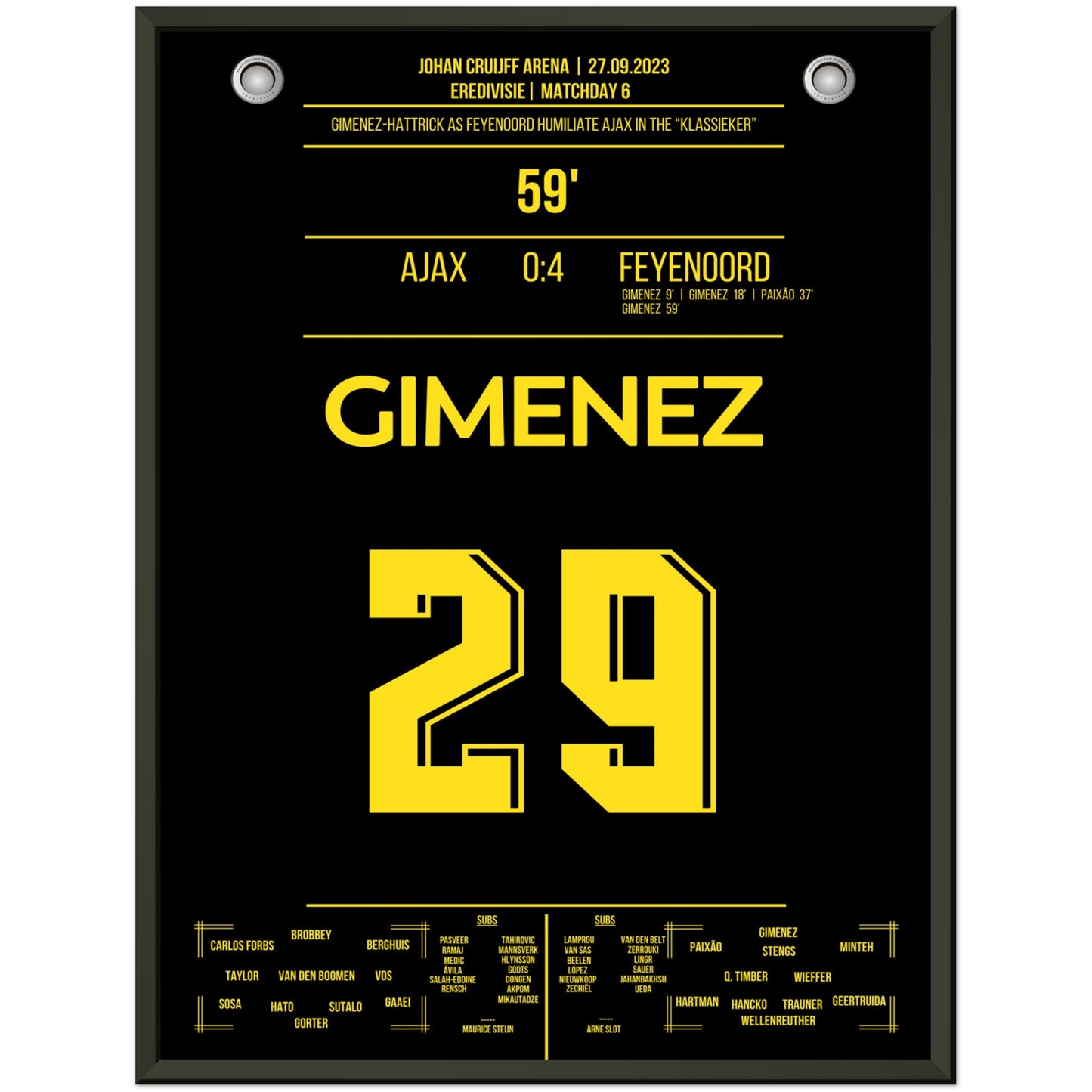 Gimenez-Hattrick bei 4-0 Sieg im "Klassieker" 2023 45x60-cm-18x24-Premium-Semi-Glossy-Paper-Metal-Fra