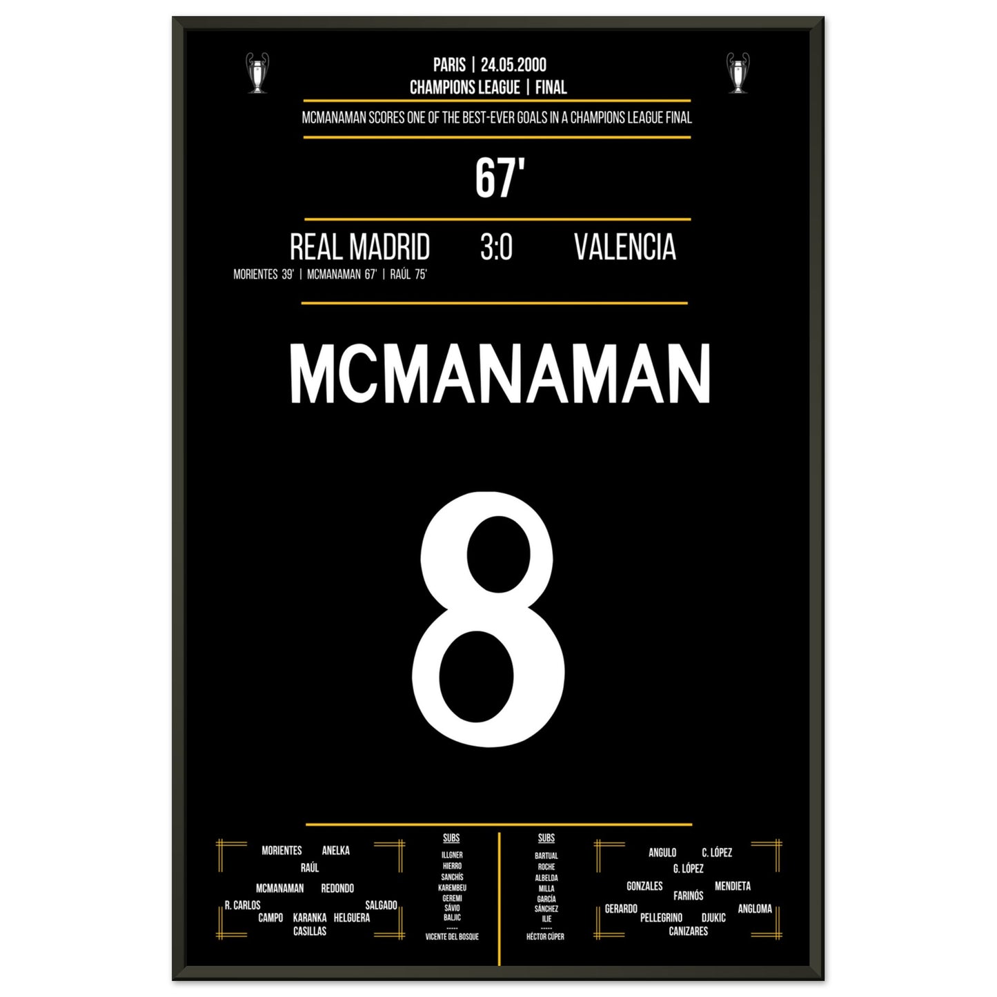 McManaman Volley im Champions League Finale 2000 gegen Valencia 60x90-cm-24x36-Schwarzer-Aluminiumrahmen