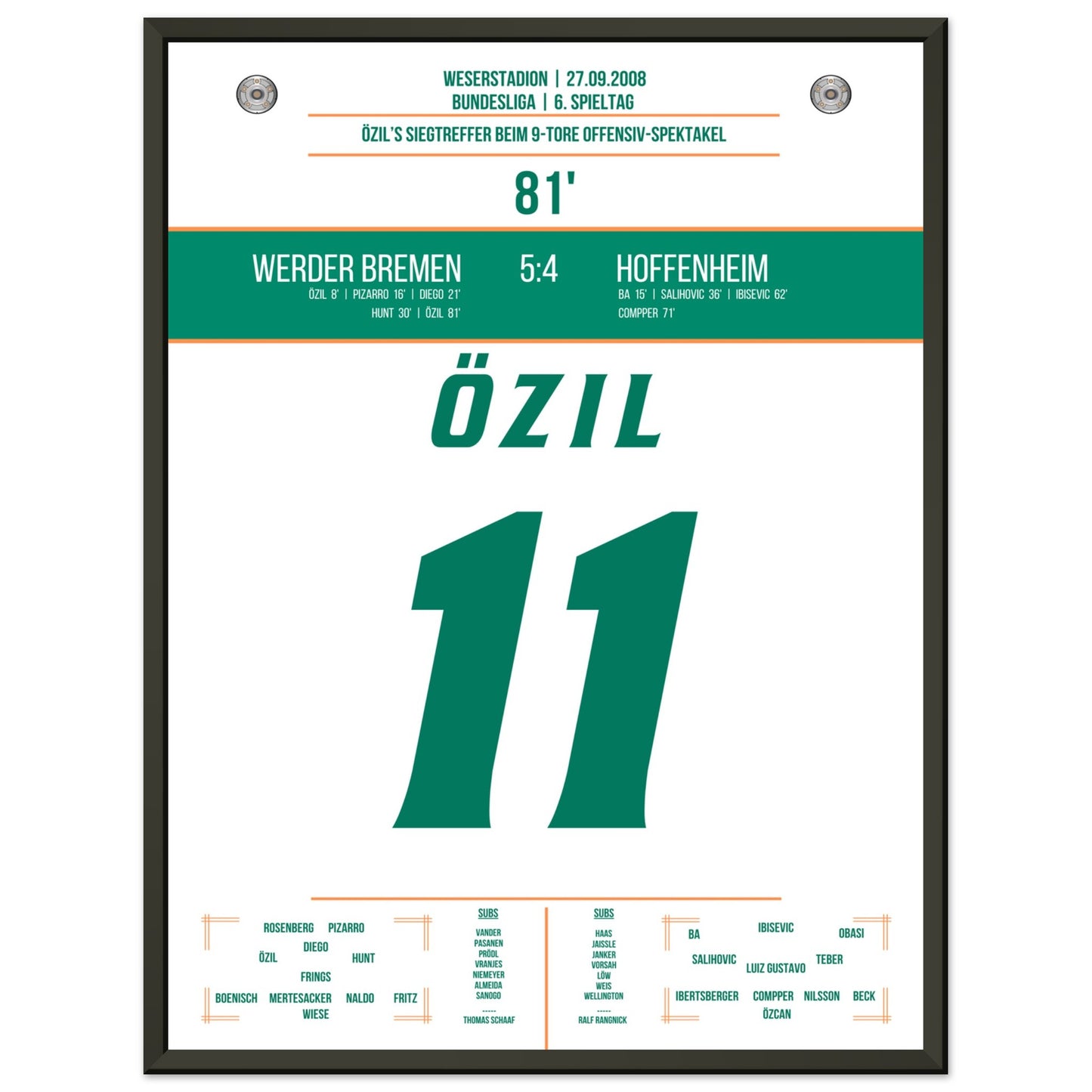 Özil's Siegtreffer bei 9-Tore Spektakel gegen Hoffenheim 45x60-cm-18x24-Schwarzer-Aluminiumrahmen