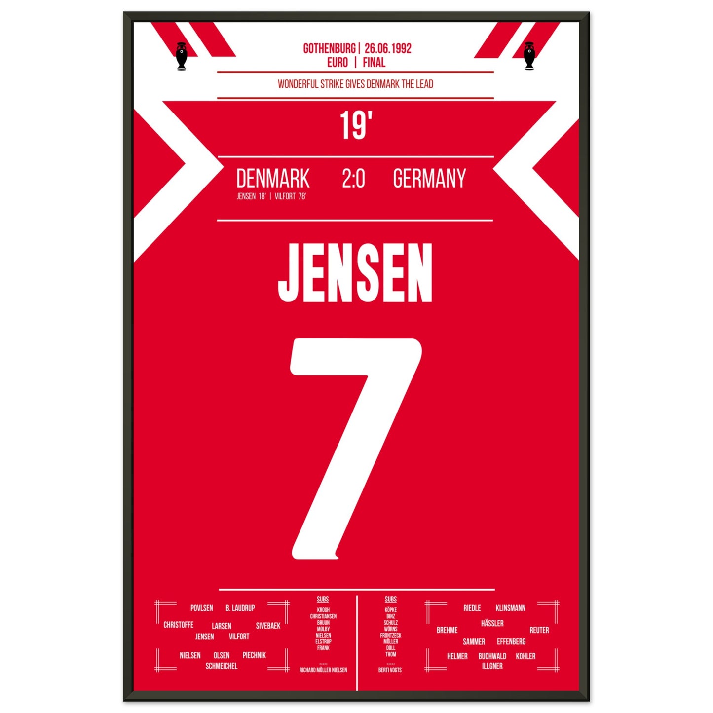 Jensen's Tor zur Führung für Dänemark im Finale der Euro 1992 60x90-cm-24x36-Schwarzer-Aluminiumrahmen