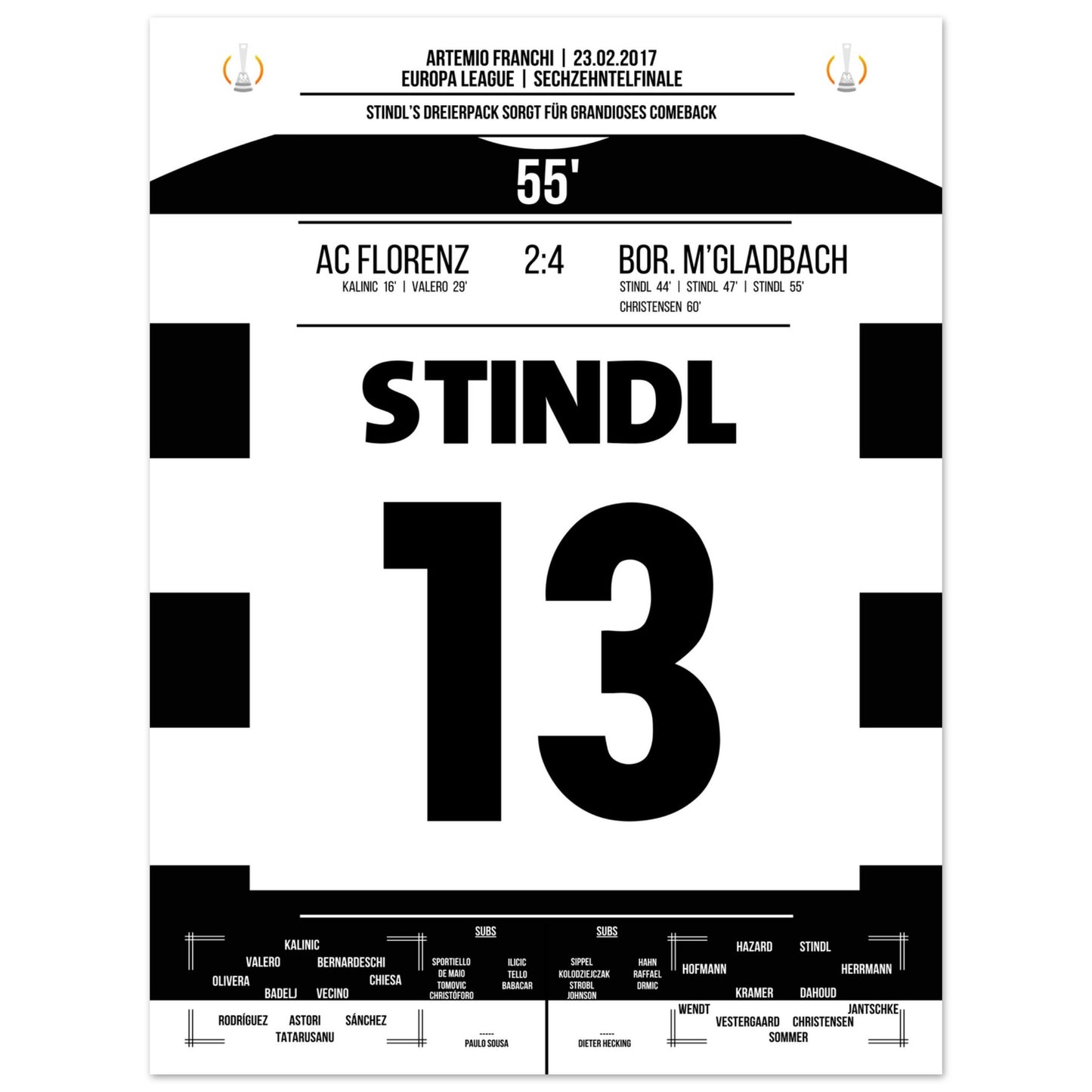 Stindl Hattrick bei furiosem Comeback in der Europa League 2017 45x60-cm-18x24-Ohne-Rahmen