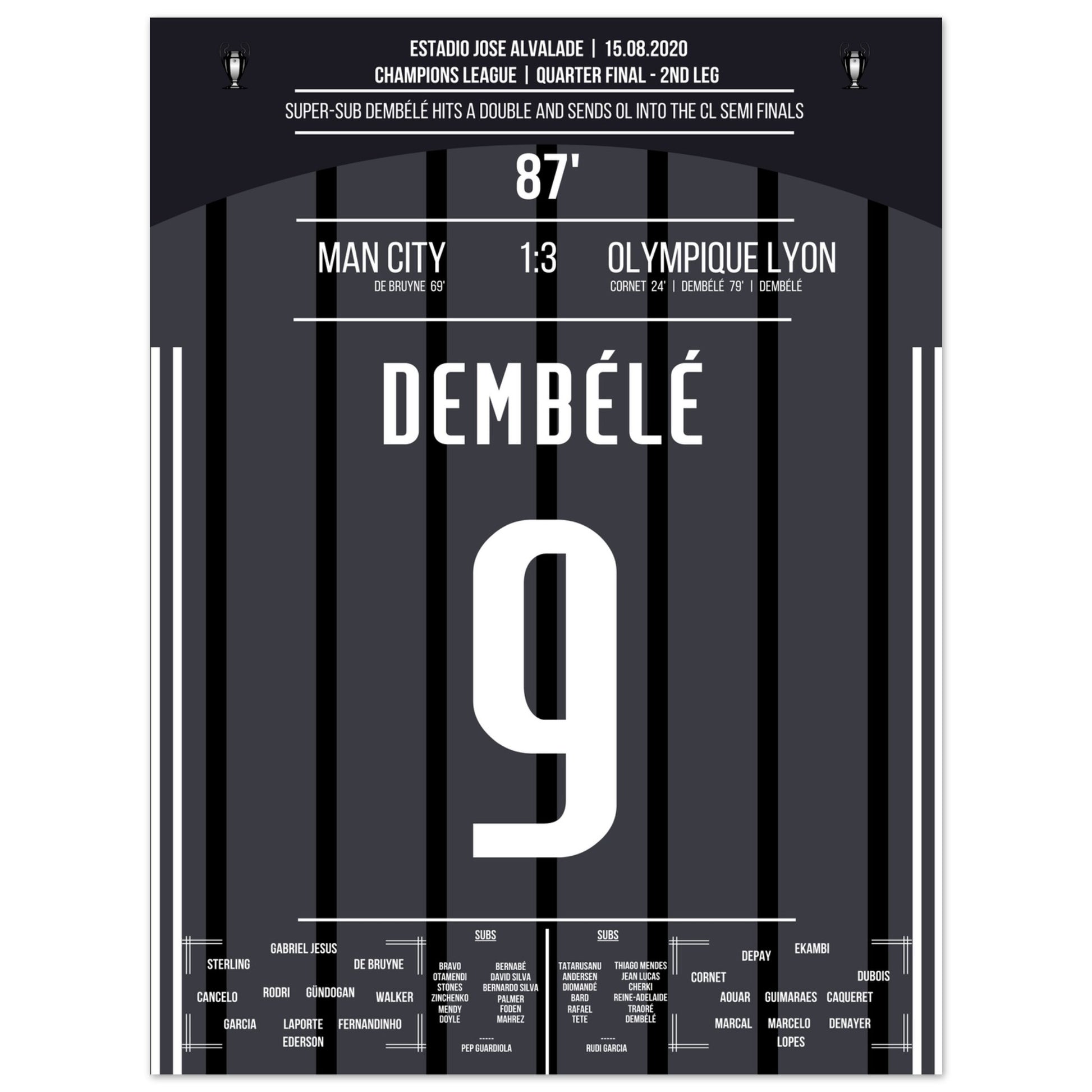 Dembélé schießt OL ins Halbfinale der Champions League 30x40-cm-12x16-Ohne-Rahmen