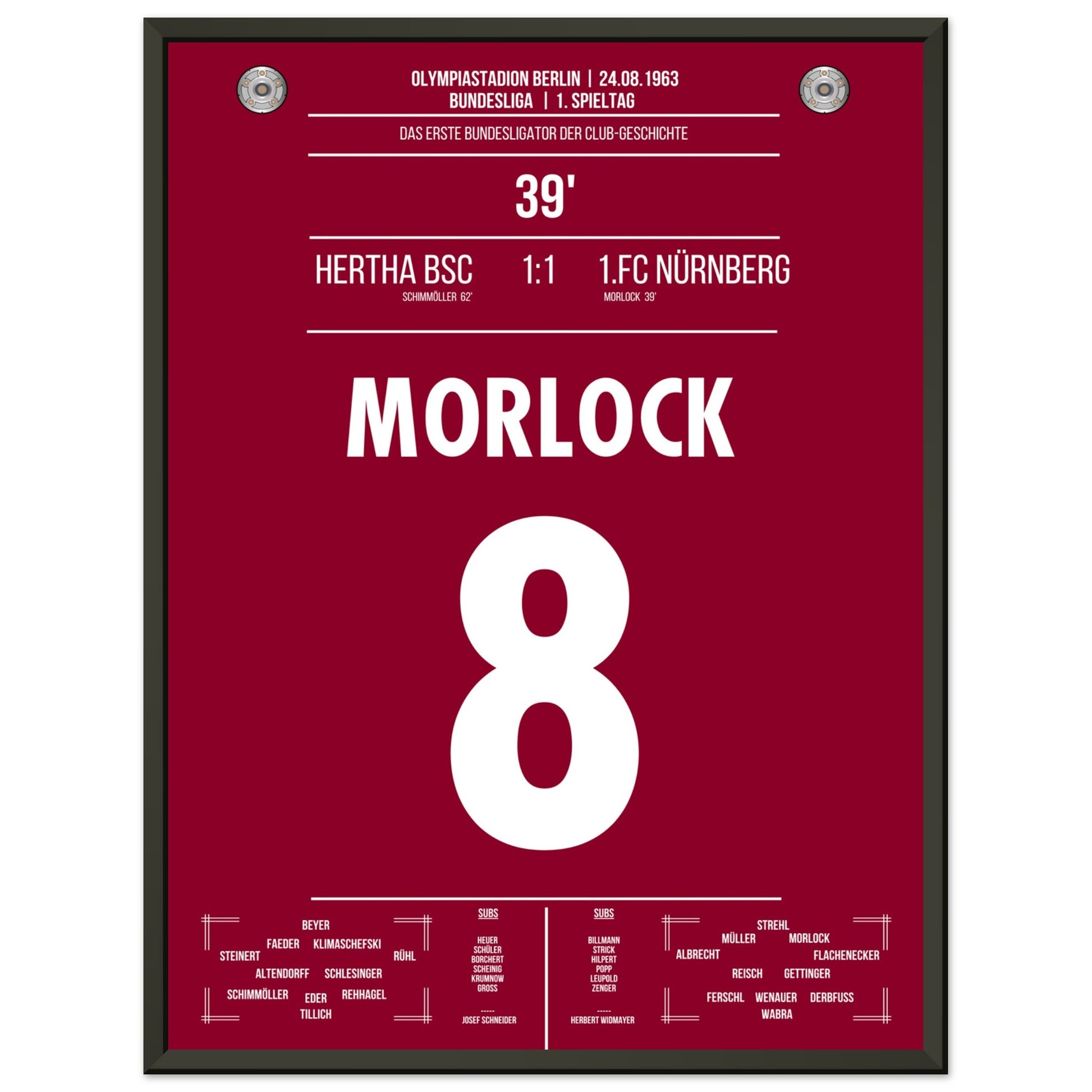 Morlock erzielt das erste Bundesliga-Tor des FCN in 1963 45x60-cm-18x24-Schwarzer-Aluminiumrahmen
