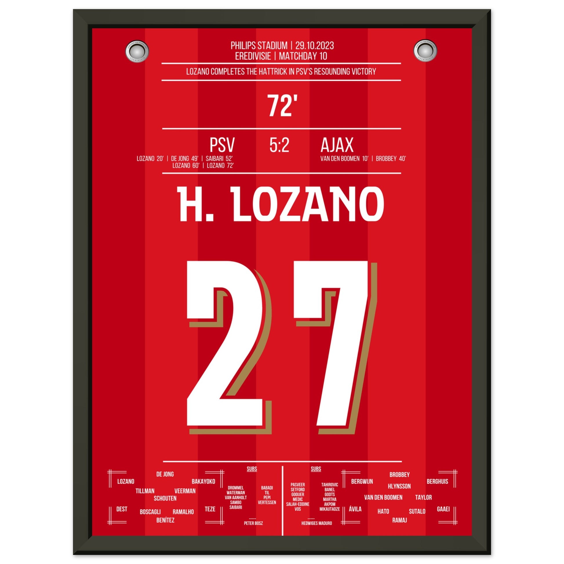 Lozano Hattrick bei 5-2 gegen Ajax 30x40-cm-12x16-Schwarzer-Aluminiumrahmen