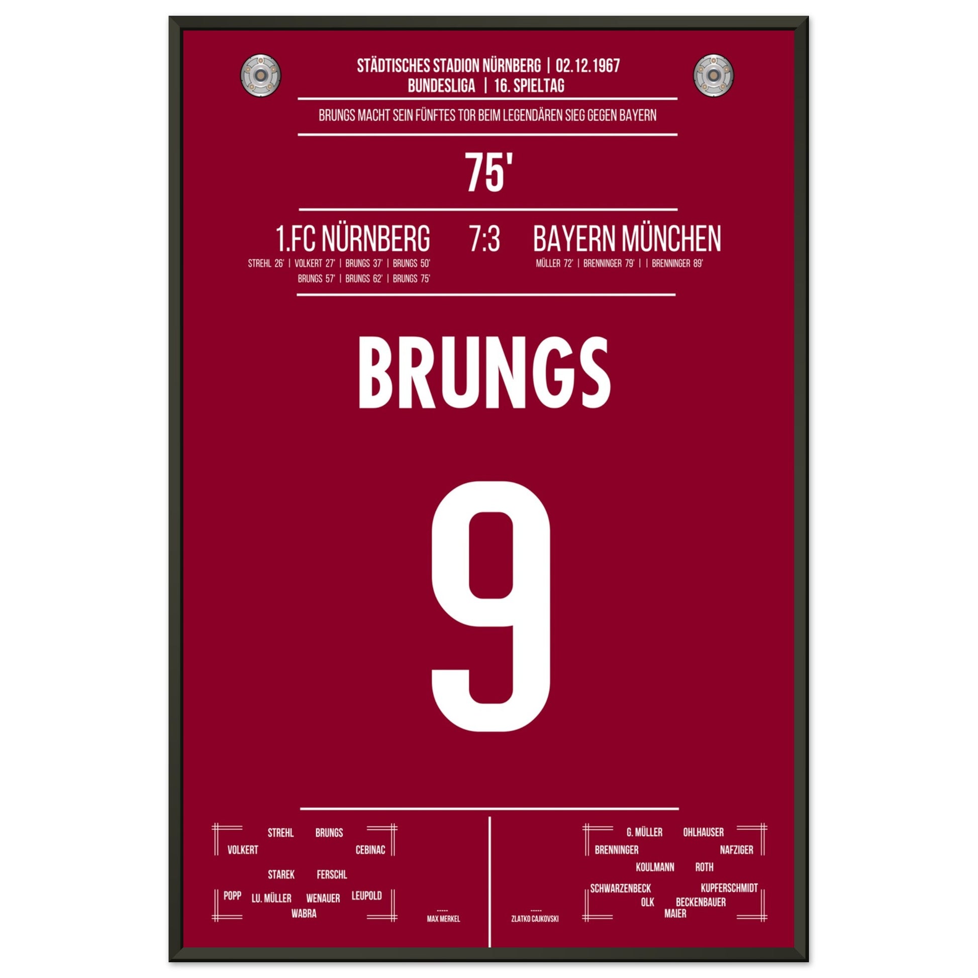 Brungs 5er-Pack beim legendären Sieg gegen Bayern 1967 60x90-cm-24x36-Schwarzer-Aluminiumrahmen