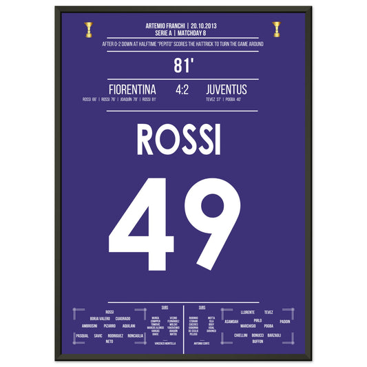 Rossi dreht das Spiel mit Hattrick gegen Juventus in 2013 50x70-cm-20x28-Schwarzer-Aluminiumrahmen