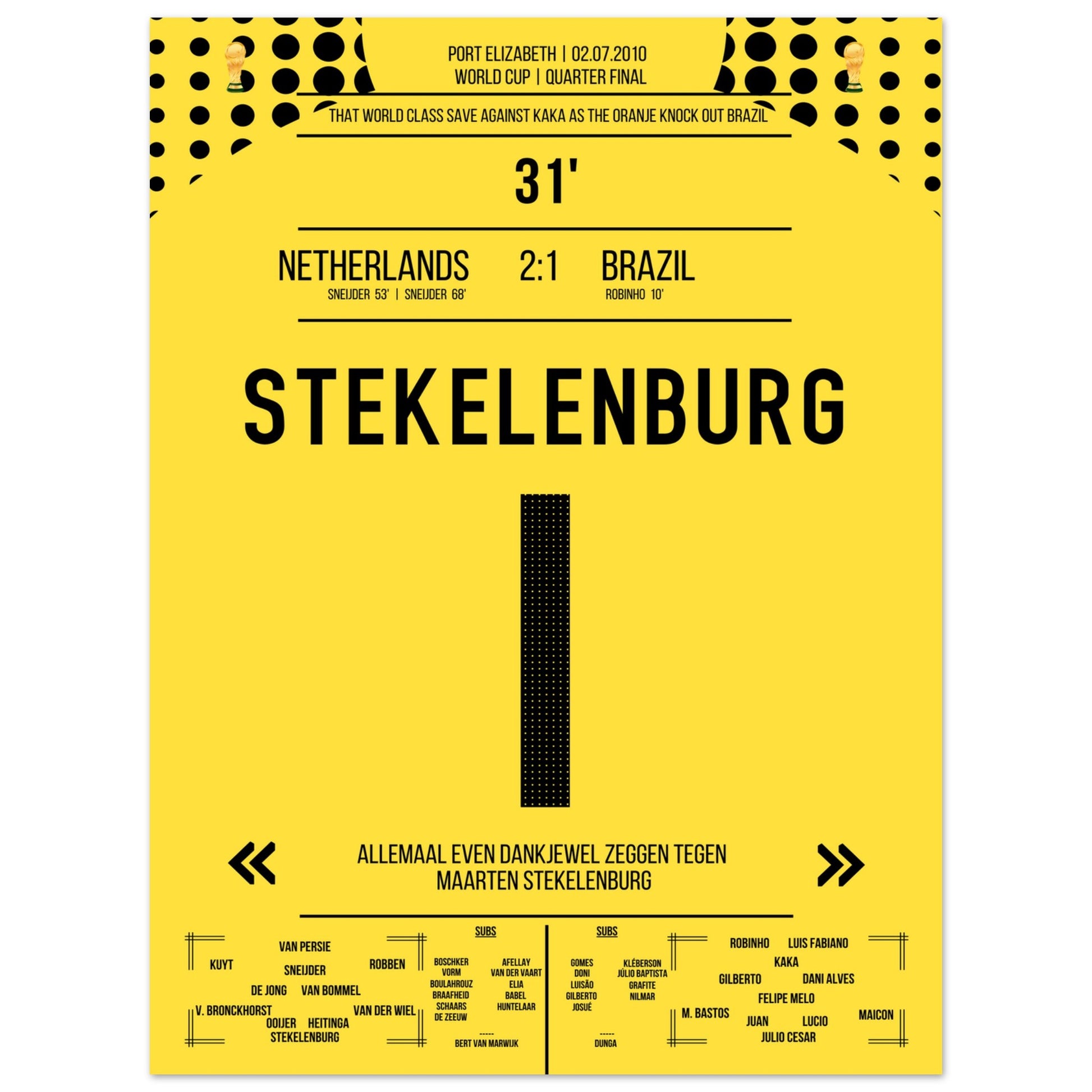 Stekelenburg's Weltklasse Aktion gegen Kaka bei der WM 2010 Kommentar-Version 45x60-cm-18x24-Ohne-Rahmen