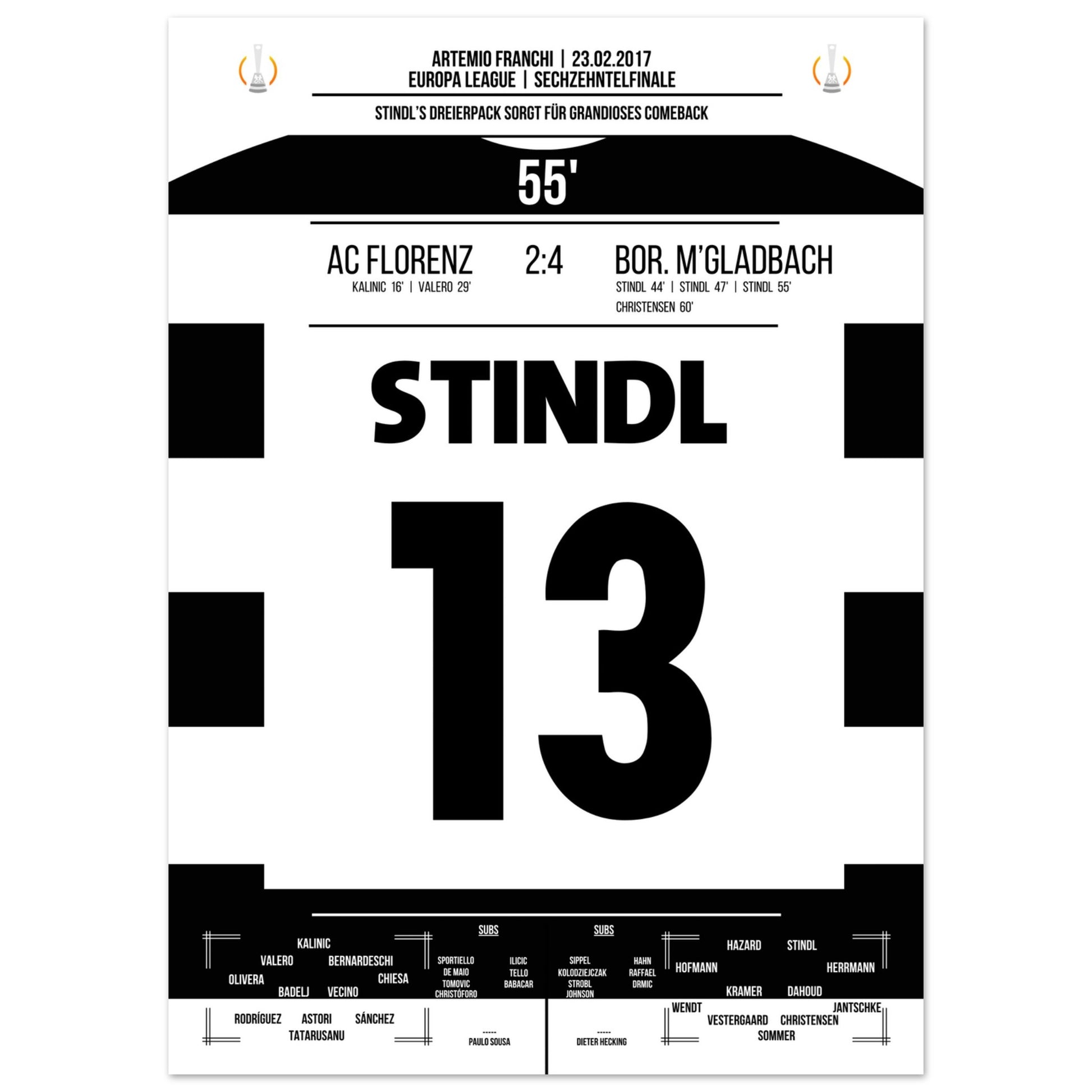 Stindl Hattrick bei furiosem Comeback in der Europa League 2017 50x70-cm-20x28-Ohne-Rahmen