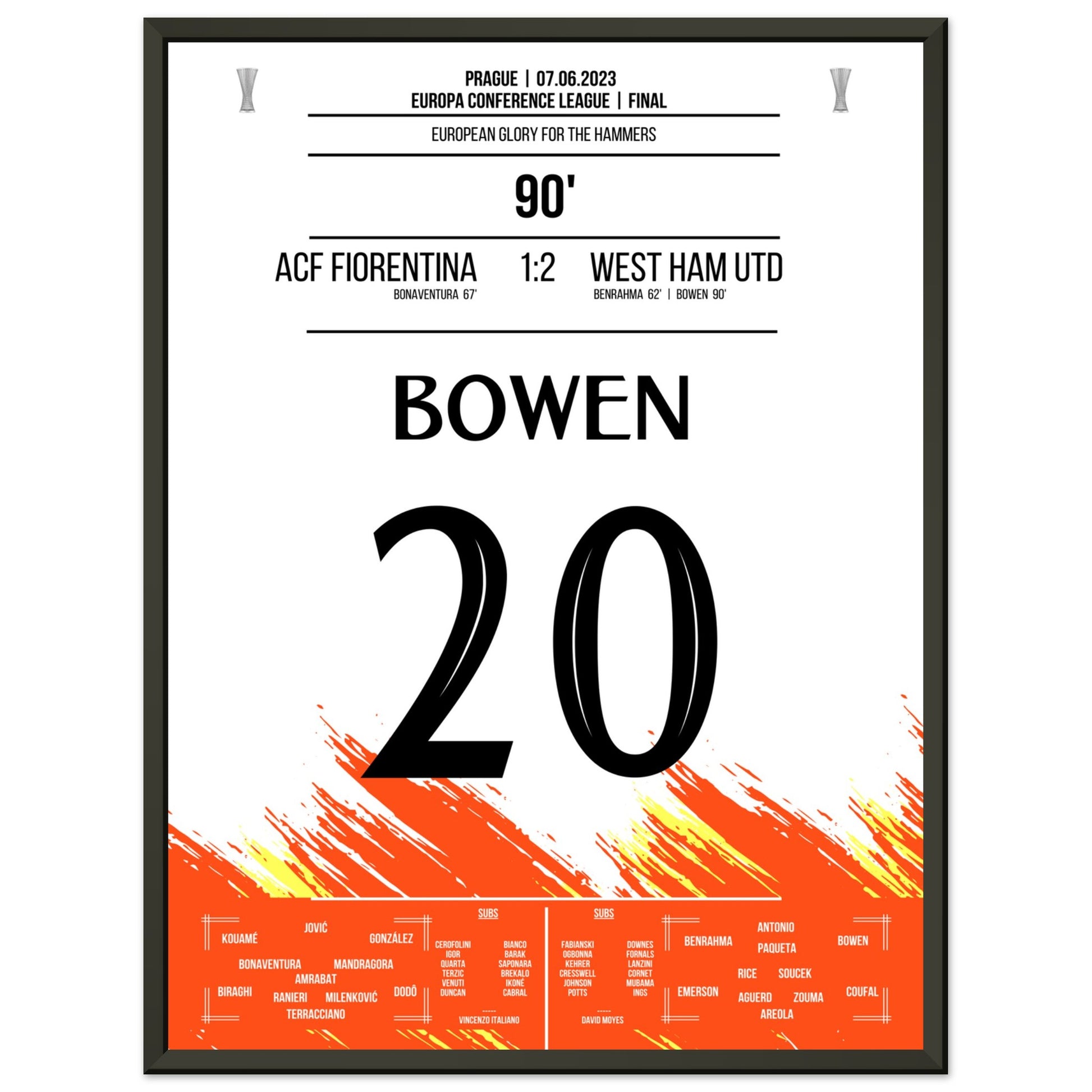 Bowen's Last-Minute Siegtreffer zum Europapokal Triumph für die "Hammers" 45x60-cm-18x24-Schwarzer-Aluminiumrahmen