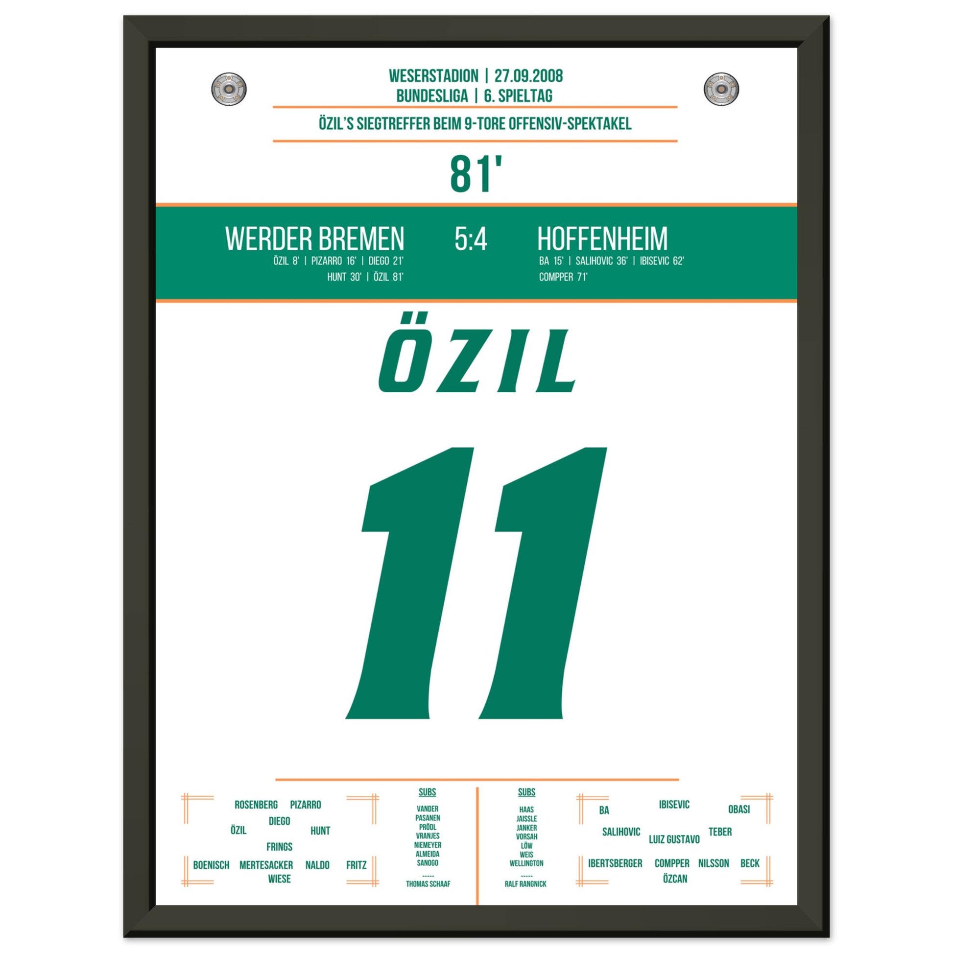 Özil's Siegtreffer bei 9-Tore Spektakel gegen Hoffenheim 30x40-cm-12x16-Schwarzer-Aluminiumrahmen