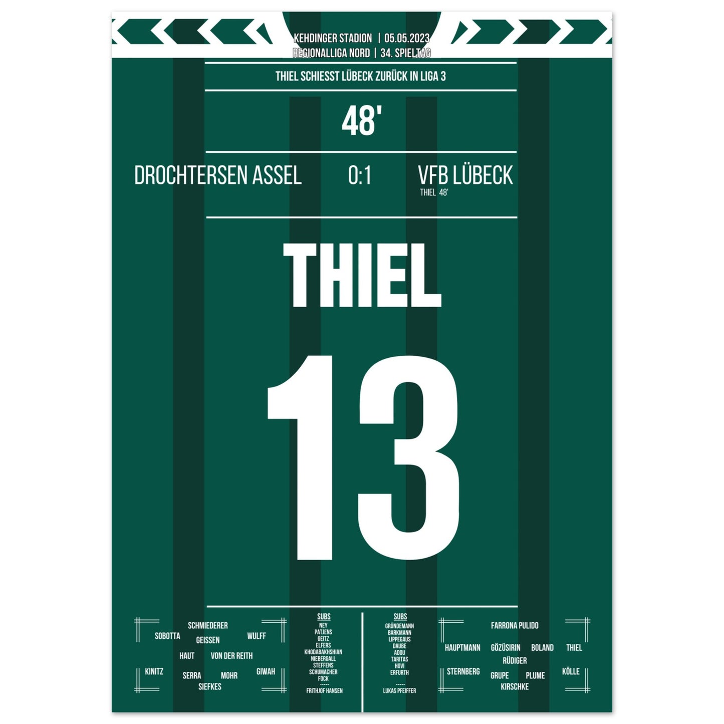 Thiel trifft und Lübeck kehrt zurück in Liga 3