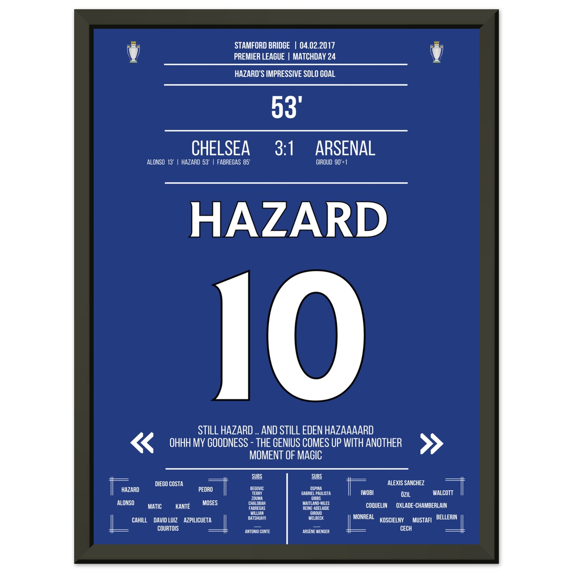 Hazard's Weltklasse-Solo gegen Arsenal in 2017 30x40-cm-12x16-Schwarzer-Aluminiumrahmen