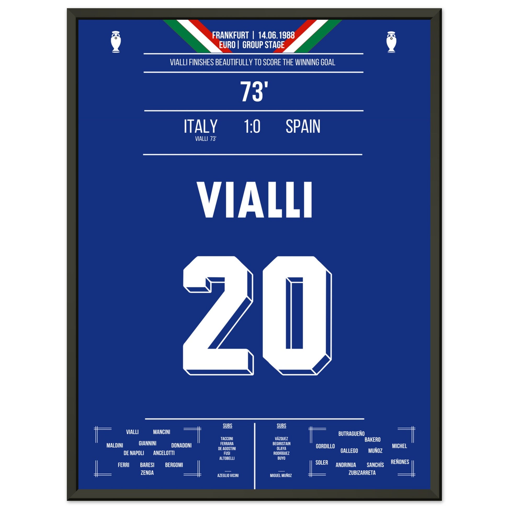 Vialli's Siegtor gegen Spanien bei der Euro 1988 45x60-cm-18x24-Schwarzer-Aluminiumrahmen