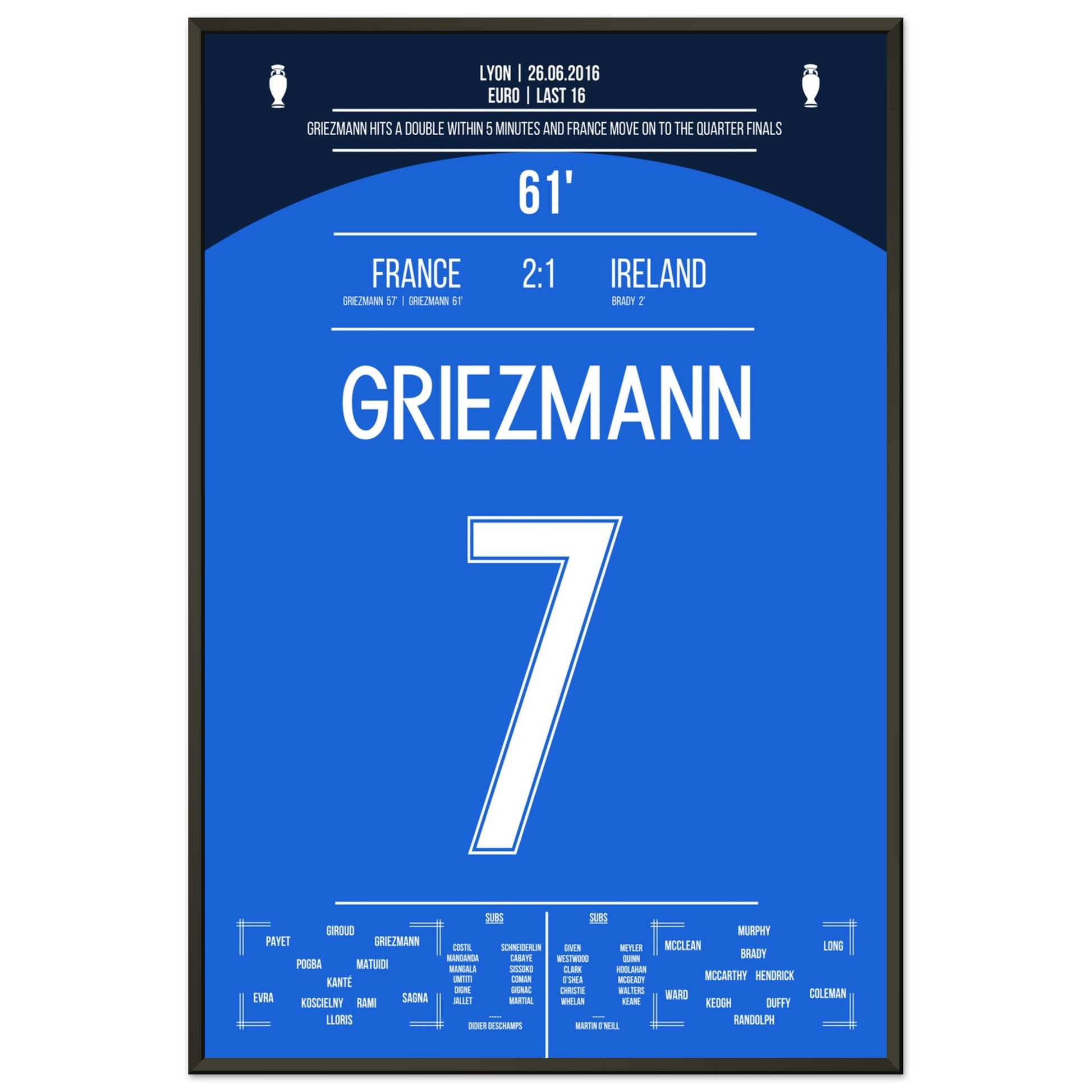 Griezmann's Doppelpack gegen Irland bei der Euro 2016 60x90-cm-24x36-Schwarzer-Aluminiumrahmen