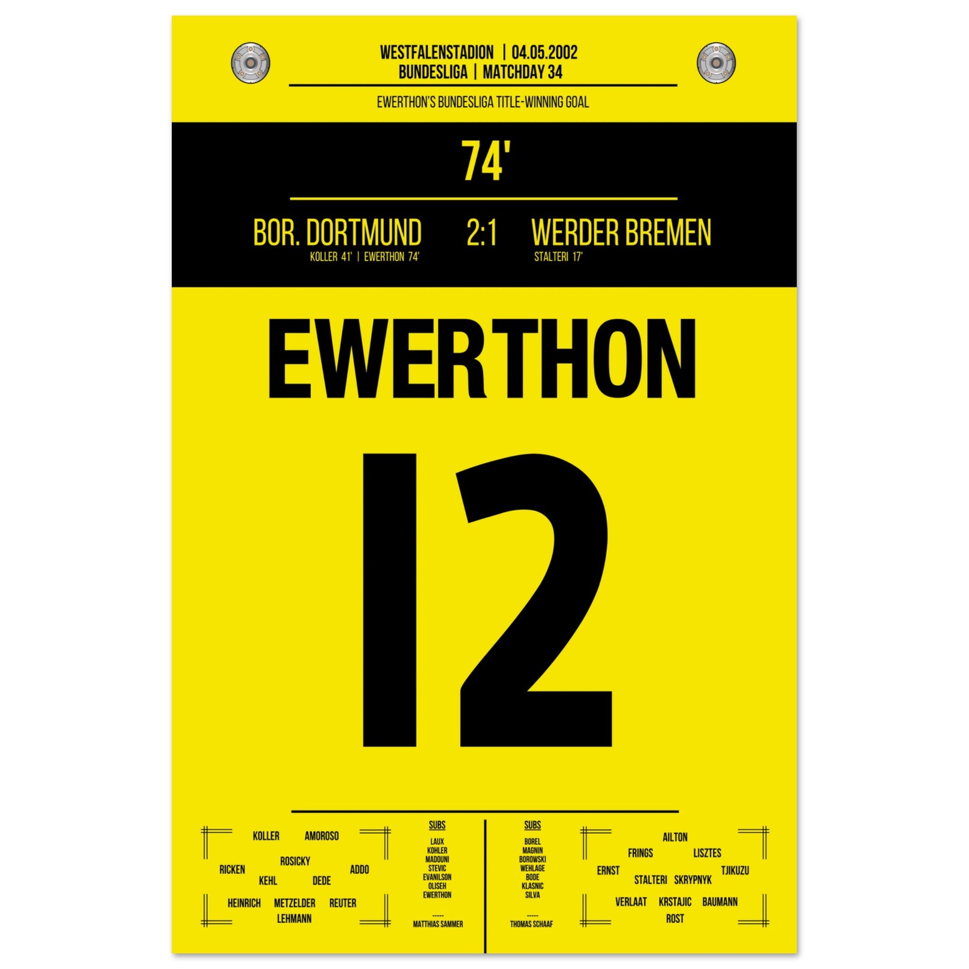 Ewerthon's Tor zu Dortmunds Meisterschaft 2002 60x90-cm-24x36-Ohne-Rahmen