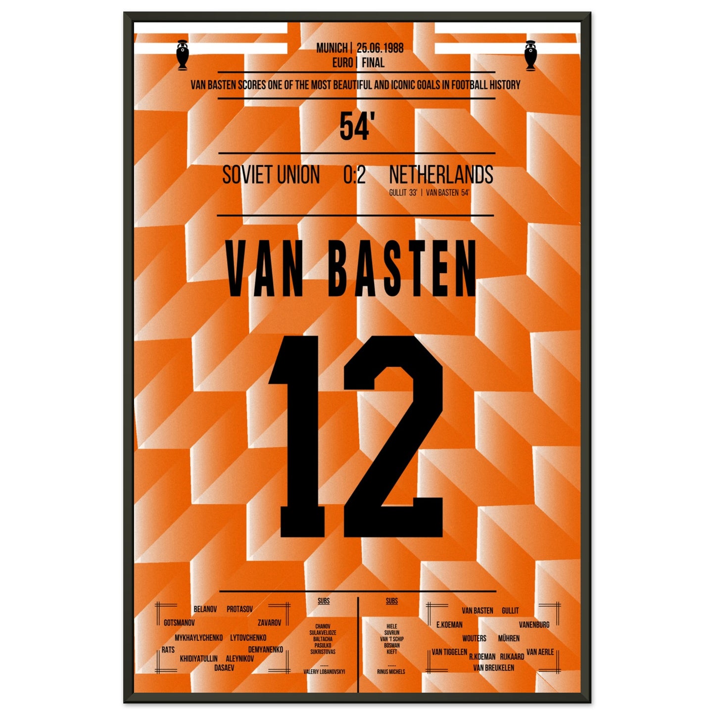 Van Basten's berühmtes Tor im Finale der Euro 1988 60x90-cm-24x36-Premium-Semi-Glossy-Paper-Metal-Fra