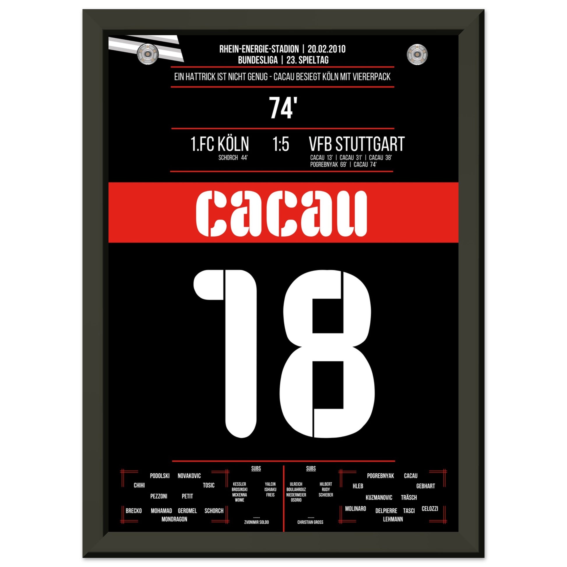 Cacau's Viererpack beim Auswärtsspiel in Köln 2010 A4-21x29.7-cm-8x12-Schwarzer-Aluminiumrahmen